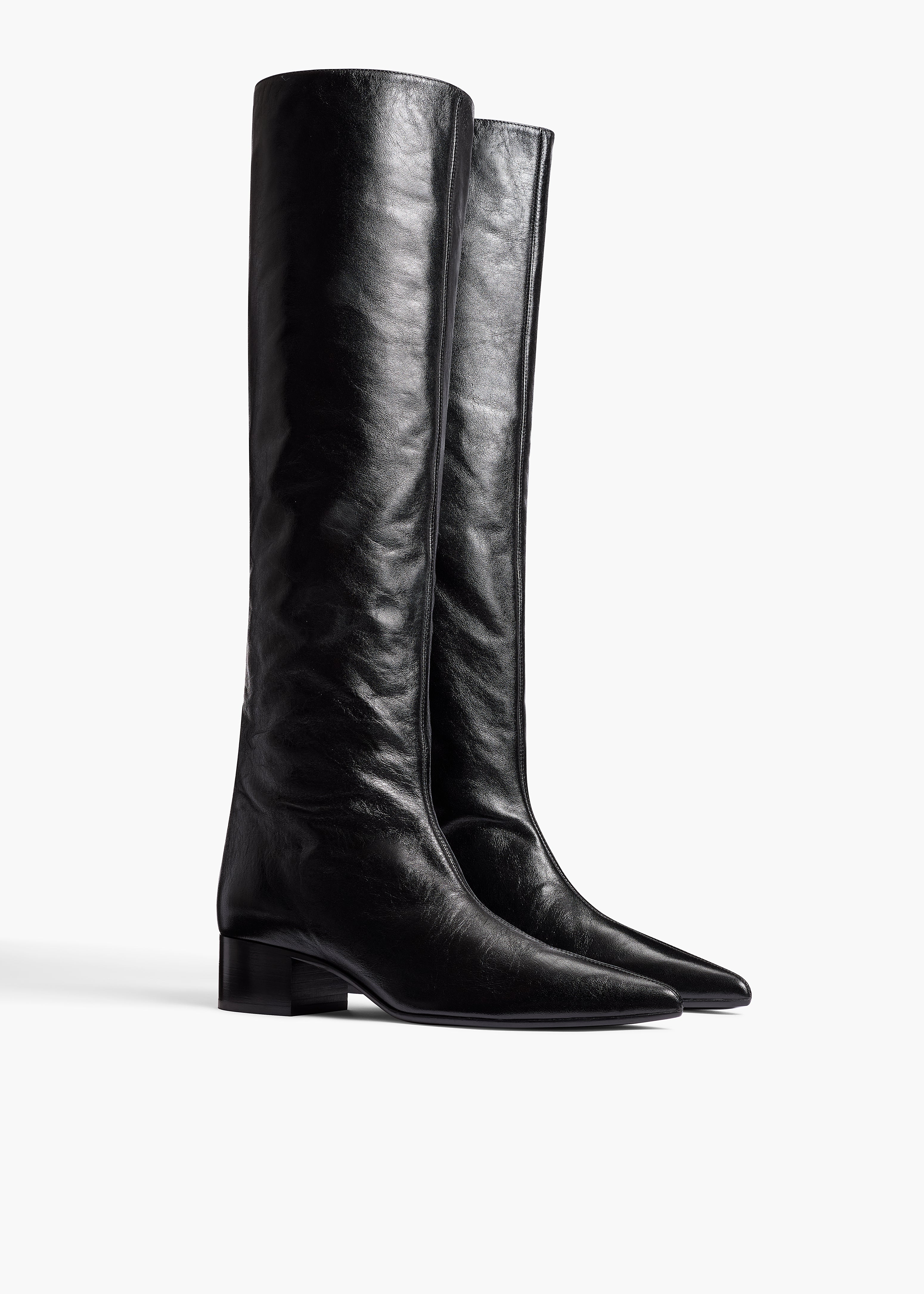 Andee Knee-High Boot in Black Glazed Leather - Image 2