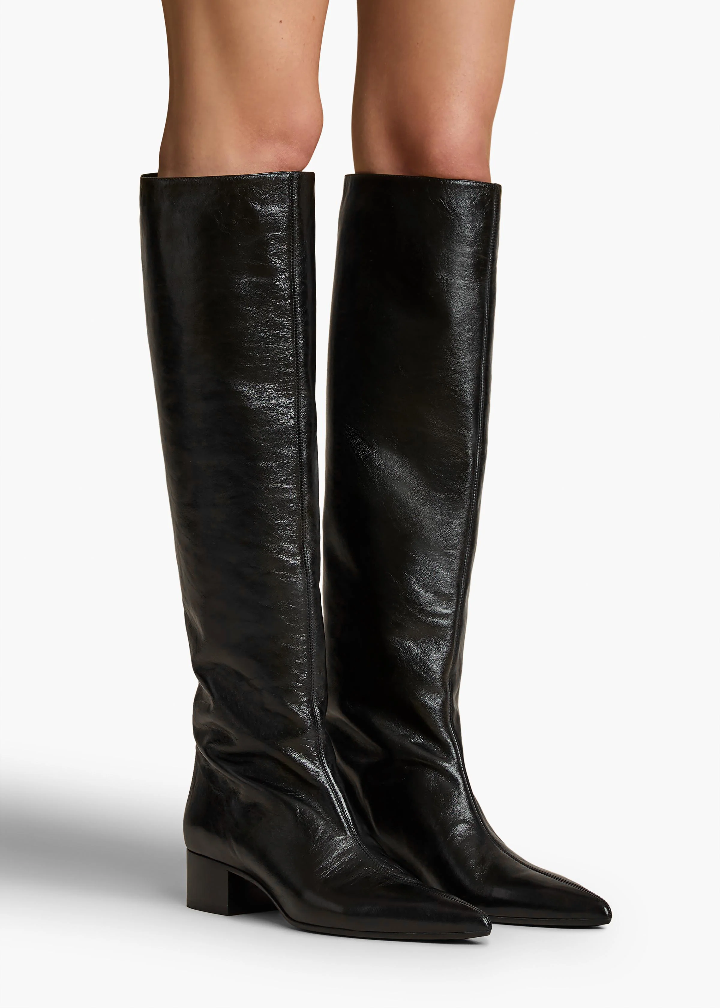 Andee Knee-High Boot in Black Glazed Leather - Image 5