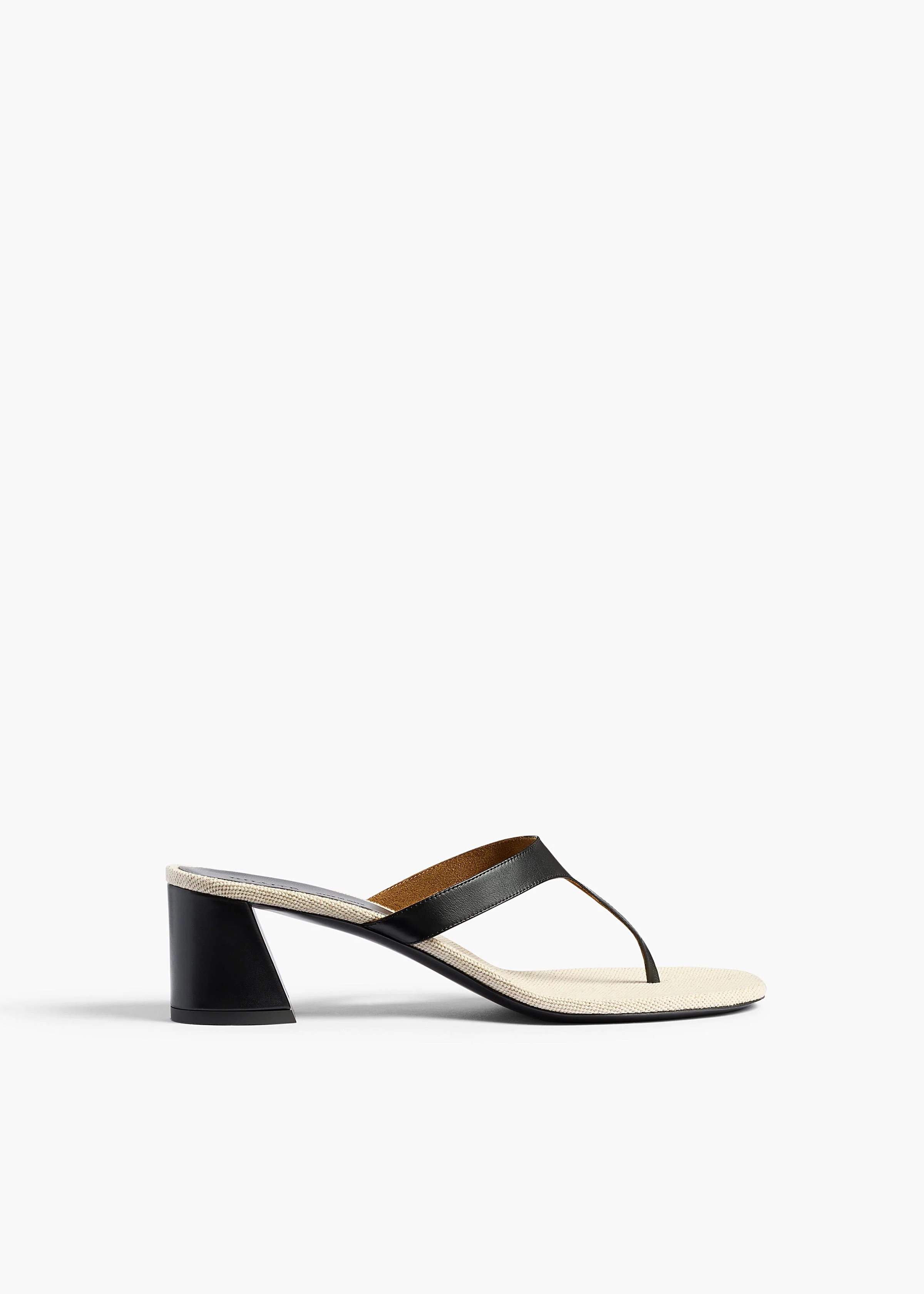 Archer Sandal in Black Leather and Natural Canvas