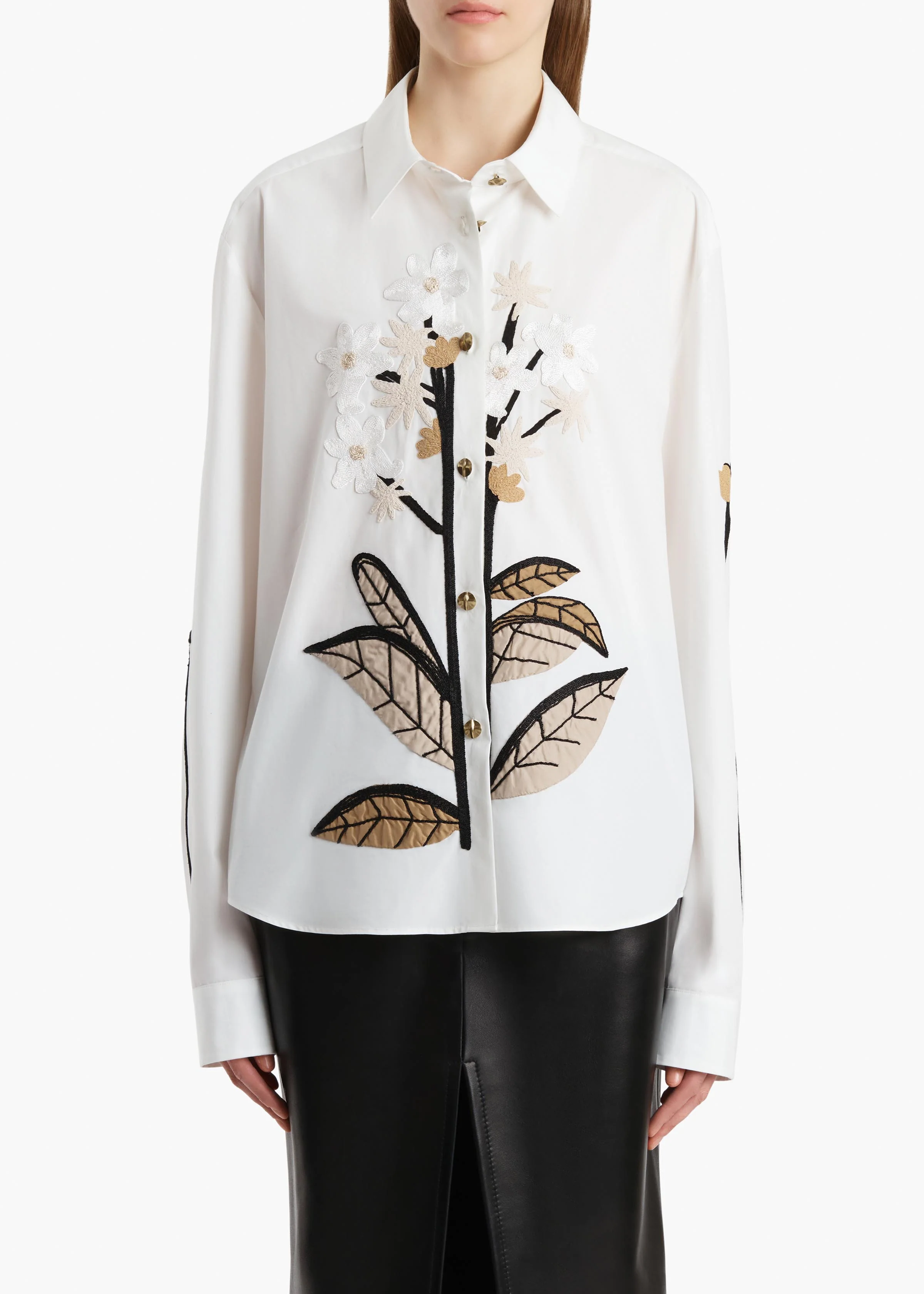 Argo Top in Chalk Cotton with Floral Embroidery - Image 3