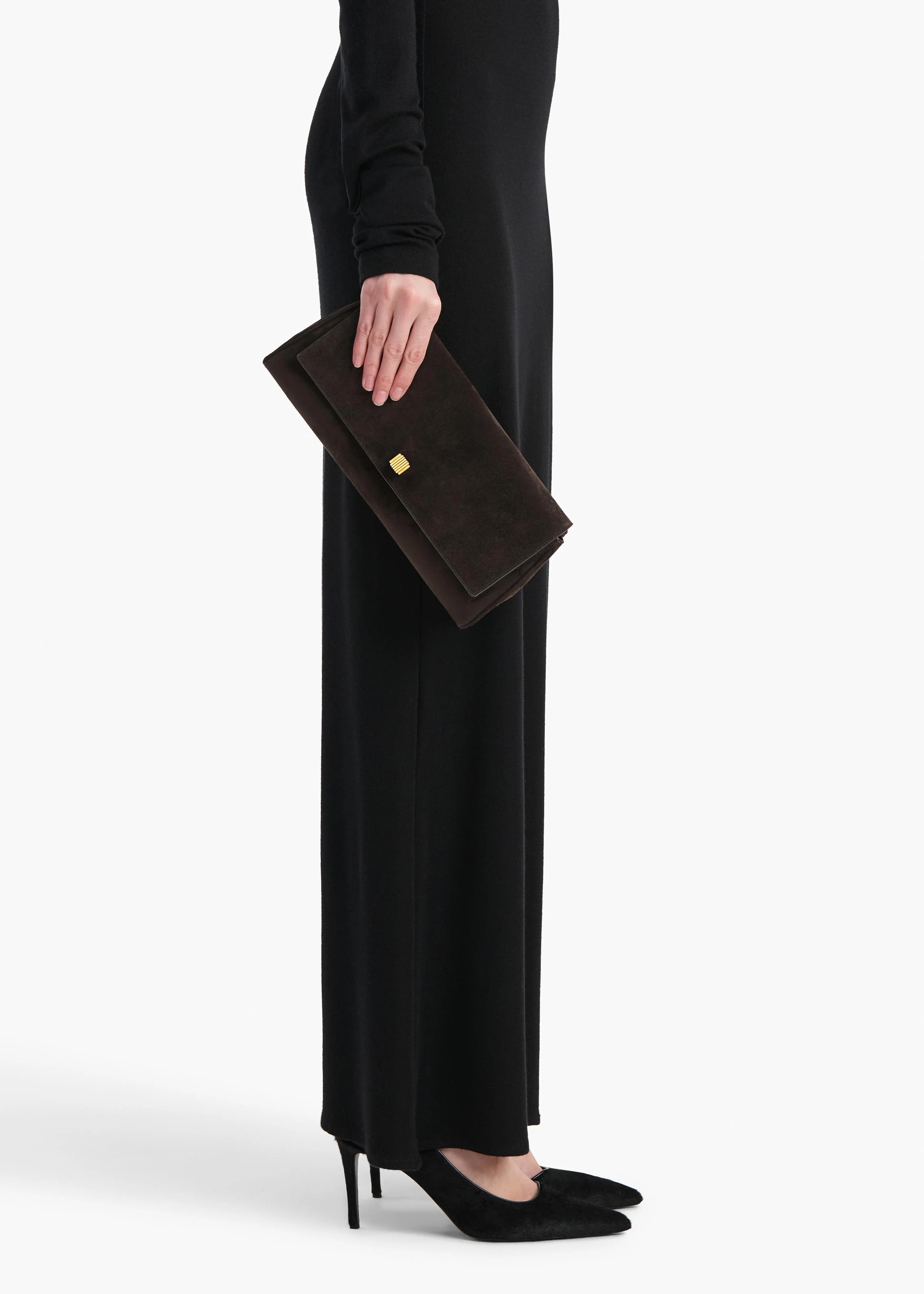 Audrey Clutch in Dark Brown Suede - Image 5