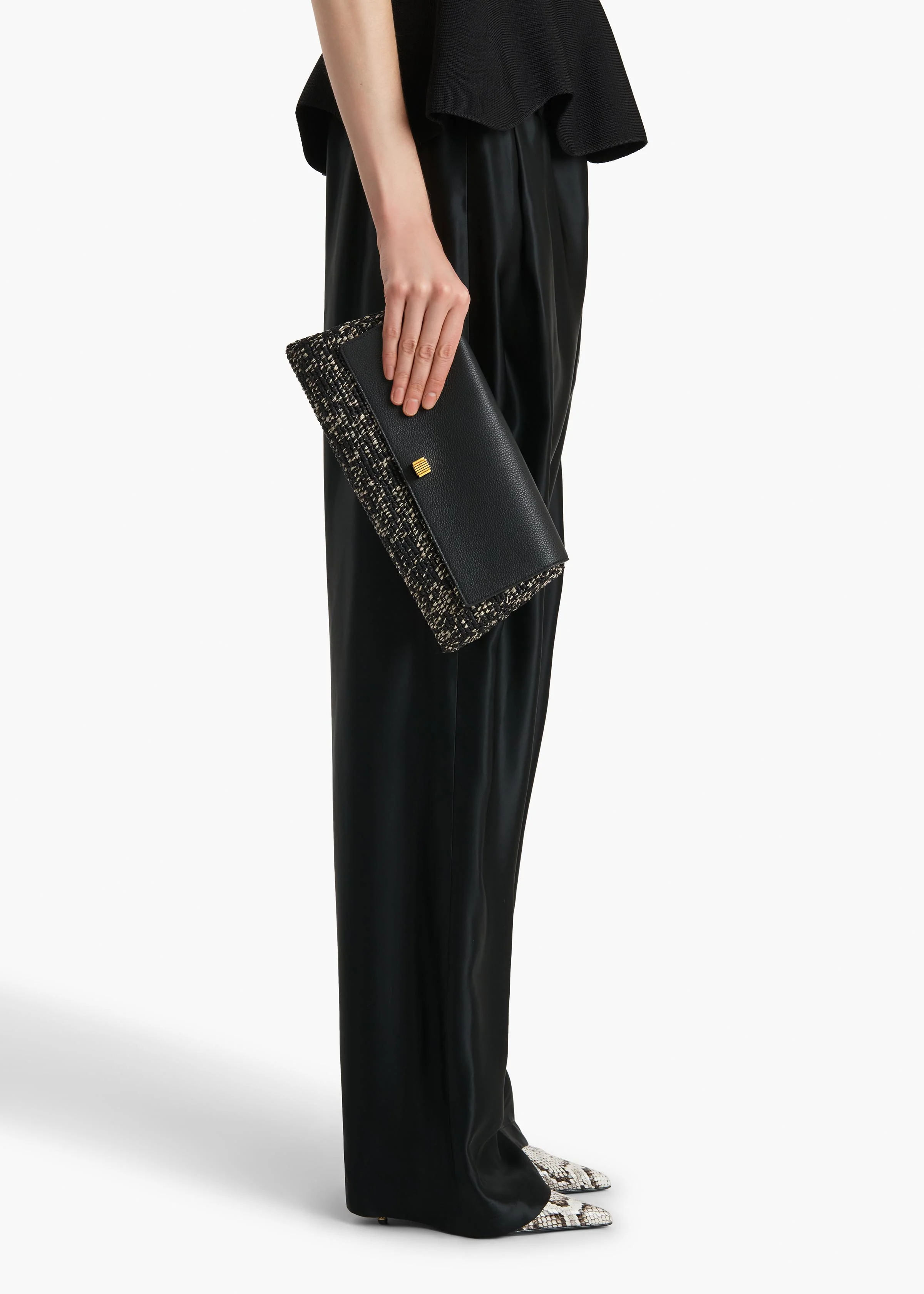 Audrey Clutch in Black and White Marled Raffia - Image 5