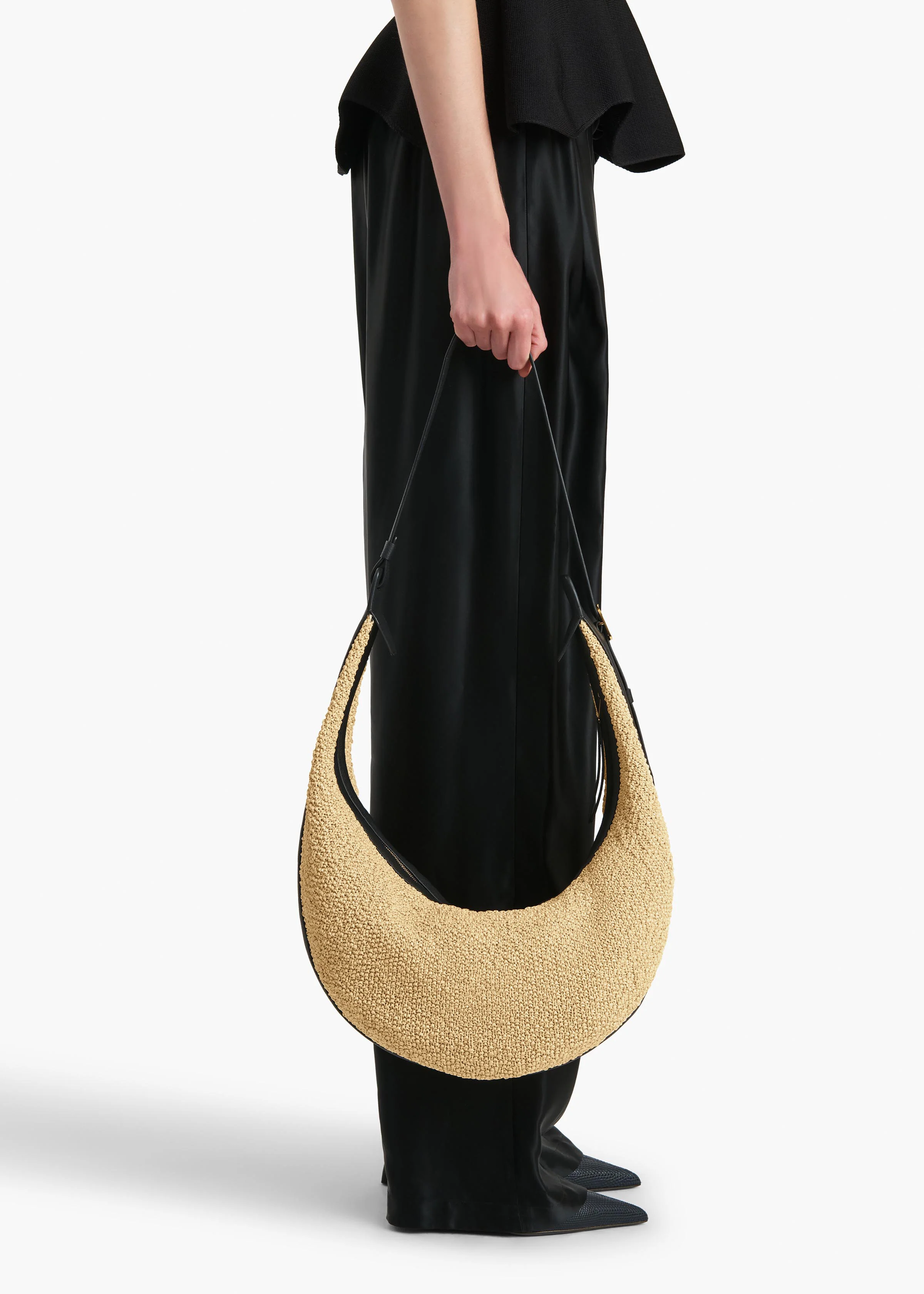 Augustina Hobo in Natural Raffia and Black Leather - Image 6