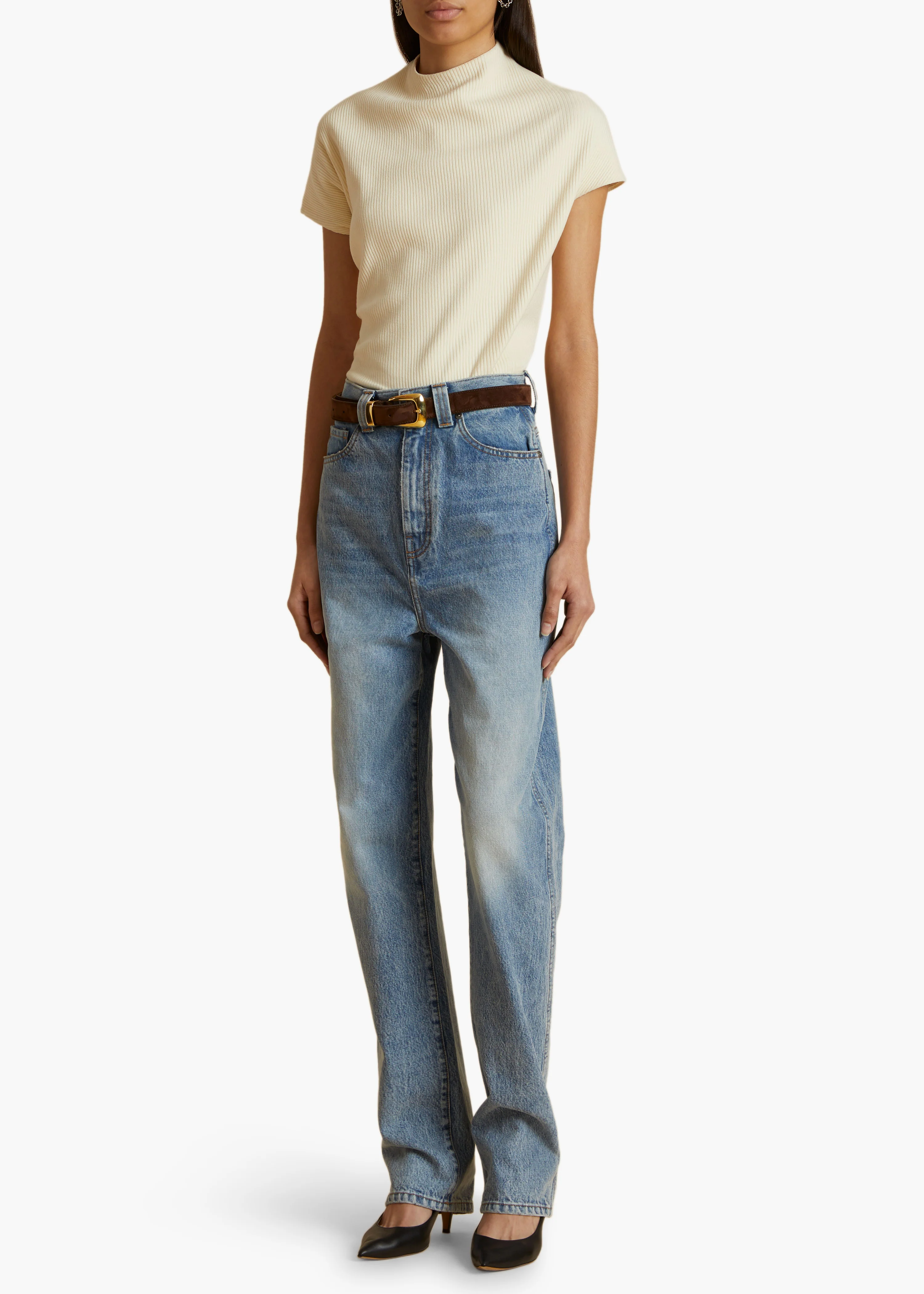 Benny Belt in Coffee Suede with Gold - Image 3