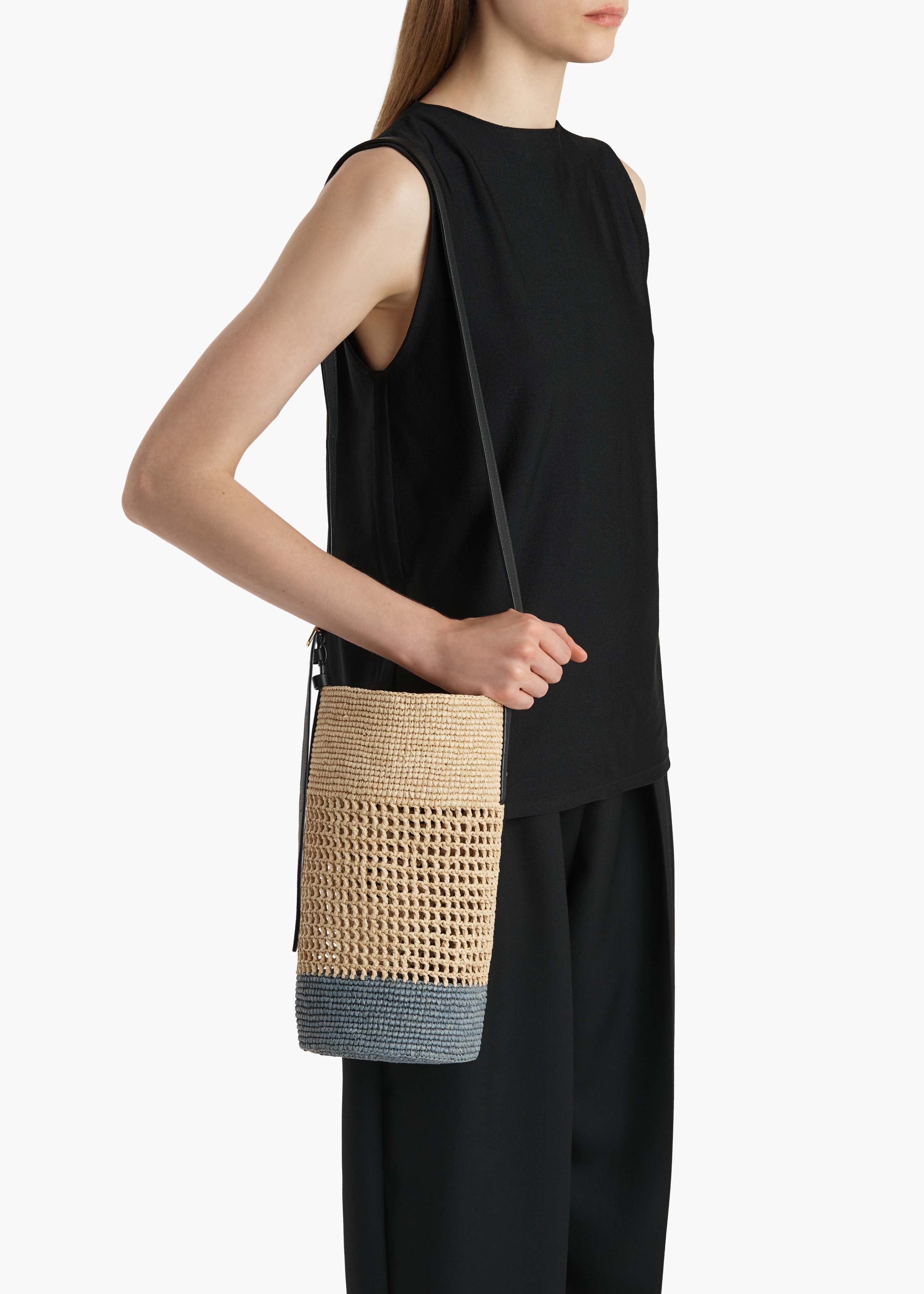 Small Billie Bucket Bag in Natural and Lead Raffia - Image 5