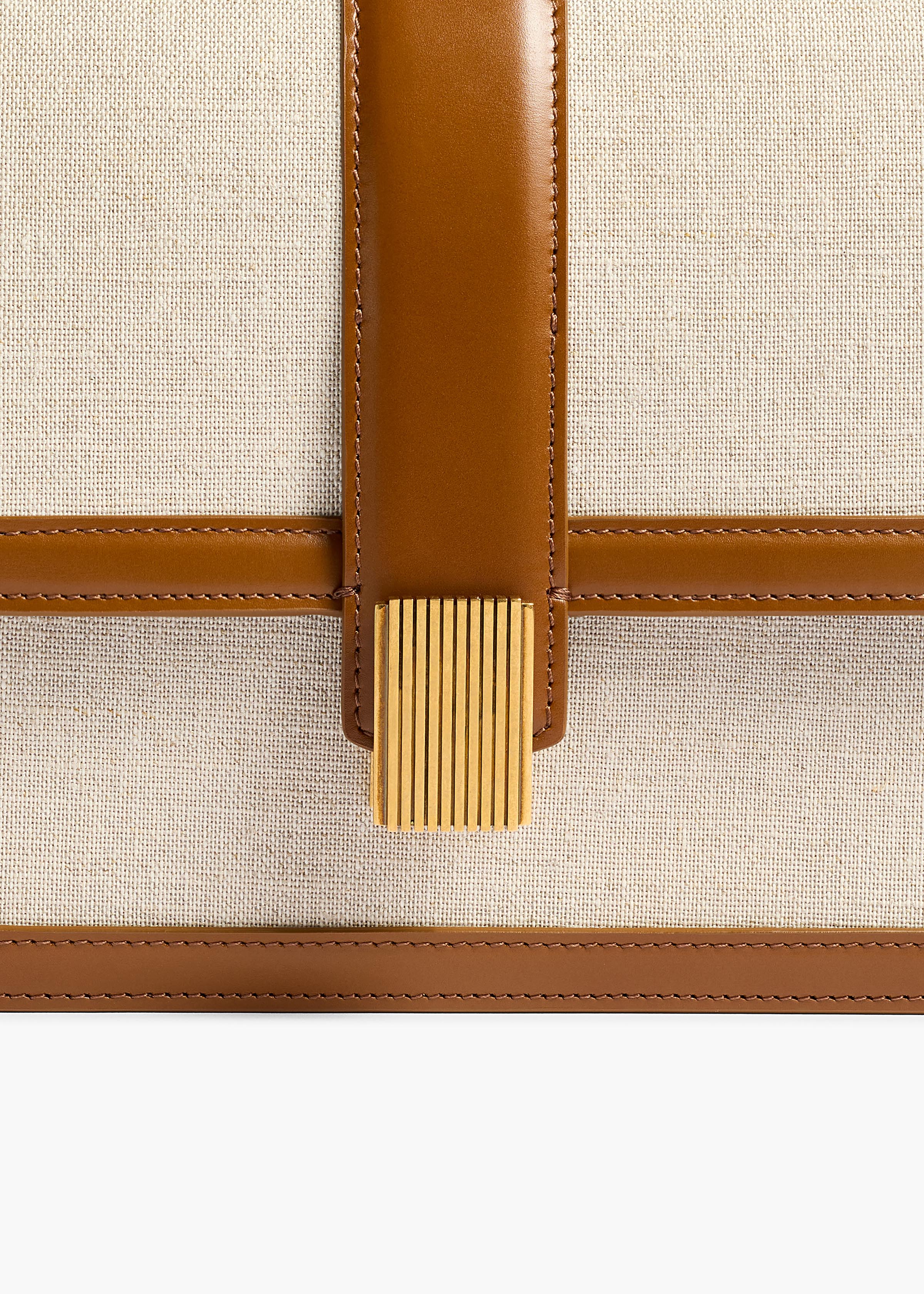 Blake Crossbody Bag in Dark Honey Leather with Natural Canvas - Image 4