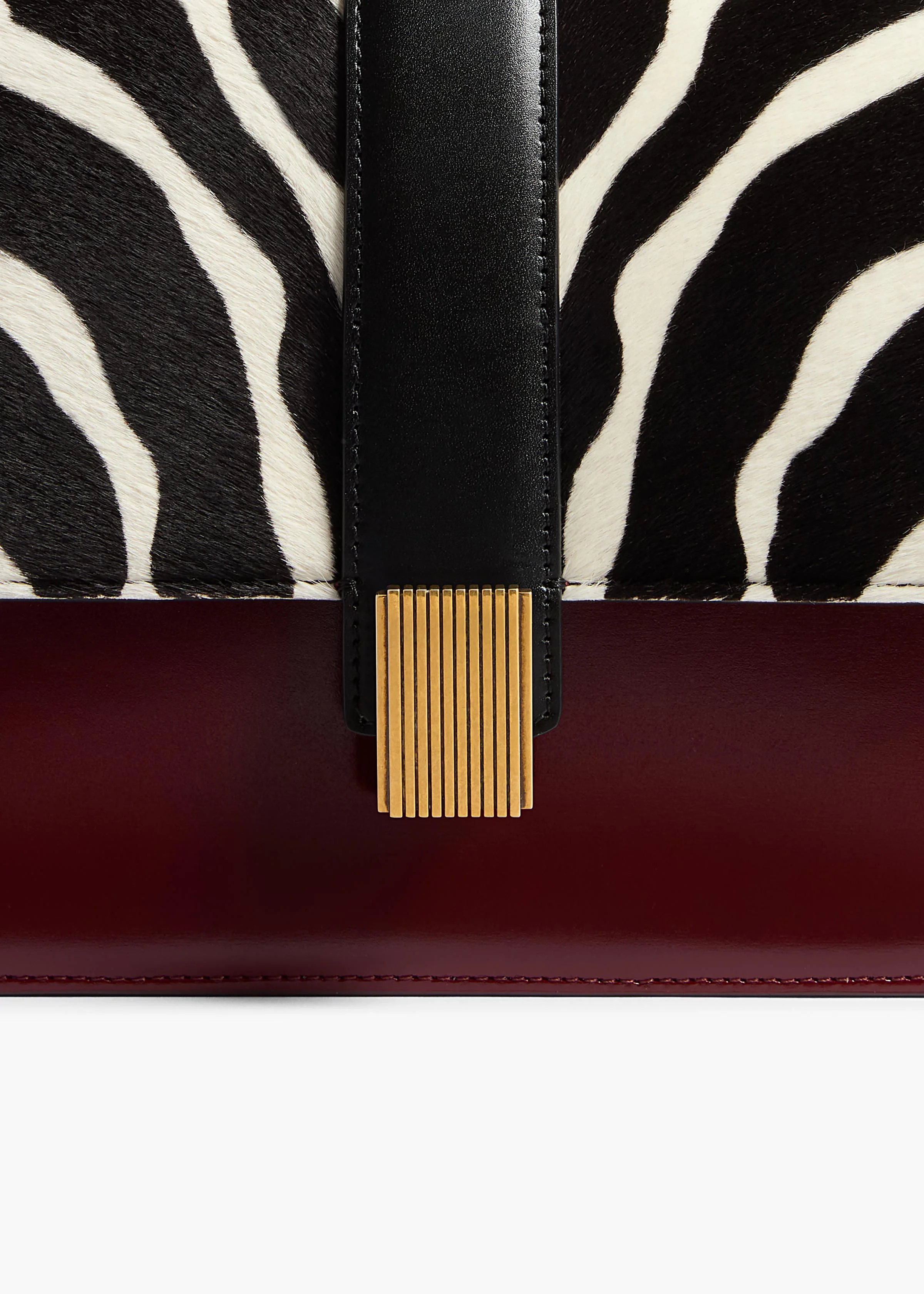 Blake Crossbody Bag in Zebra Print Haircalf and Oxblood Leather - Image 4
