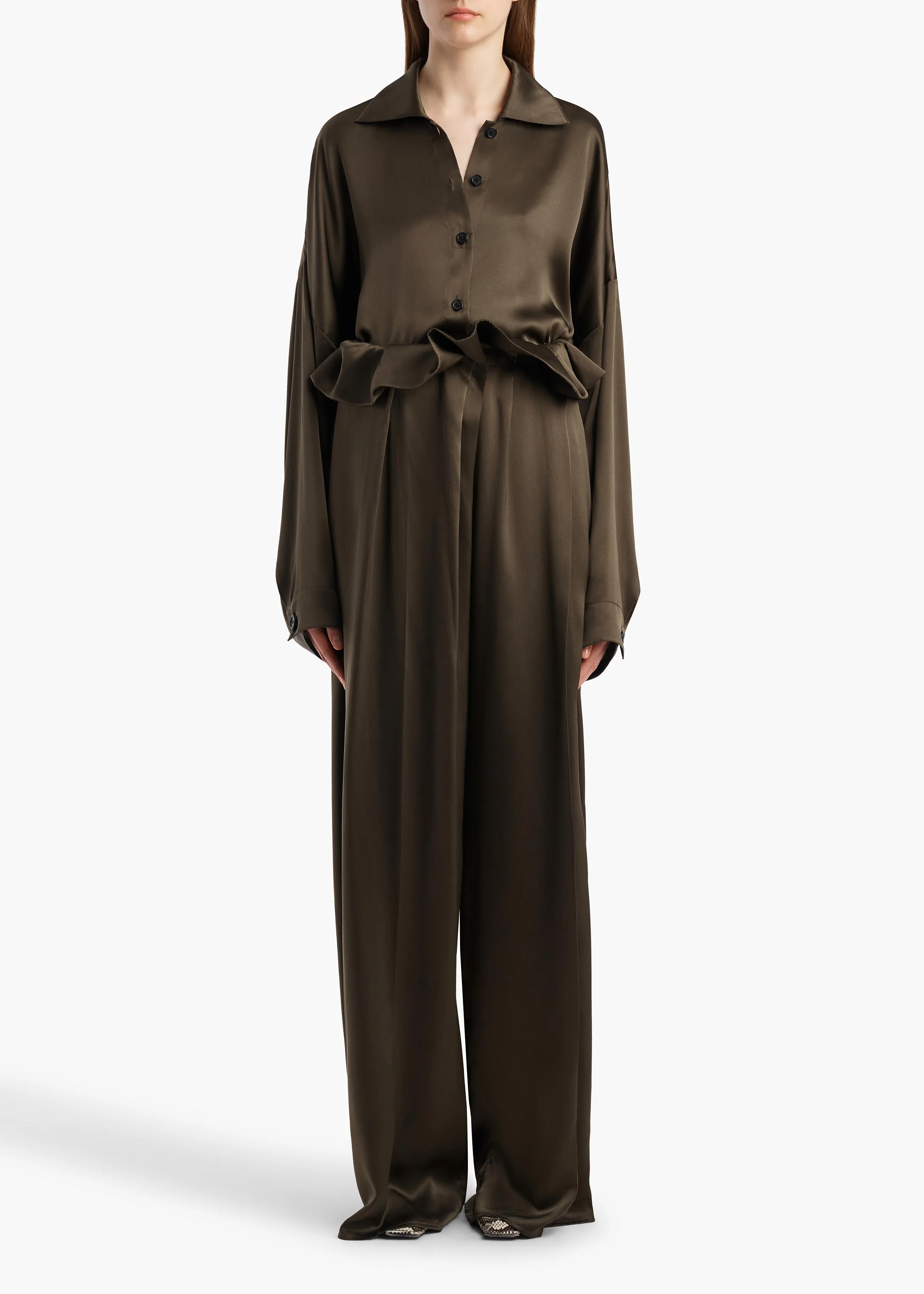 Bodine Top in Dark Olive Silk - Image 2