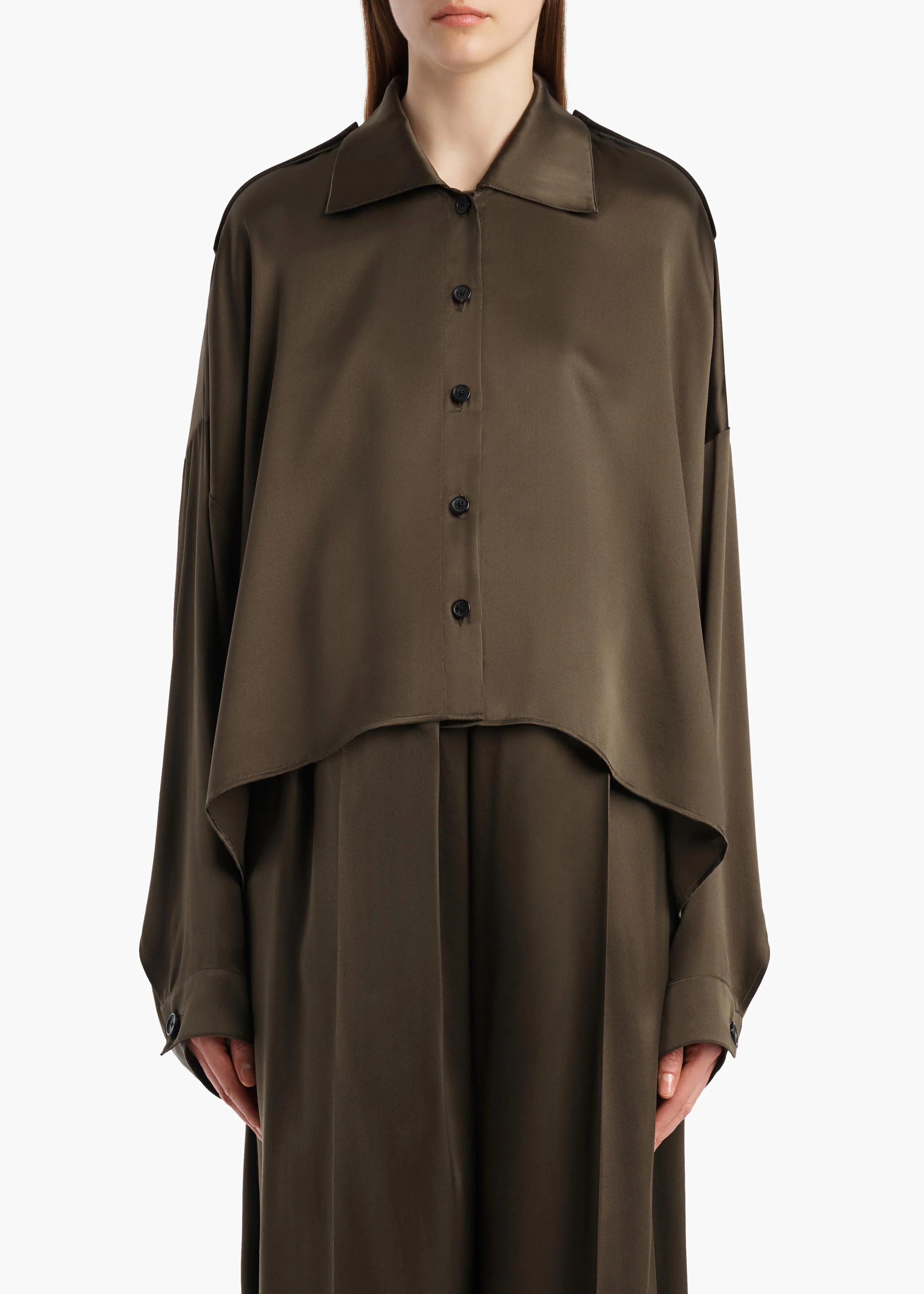Bodine Top in Dark Olive Silk - Image 3