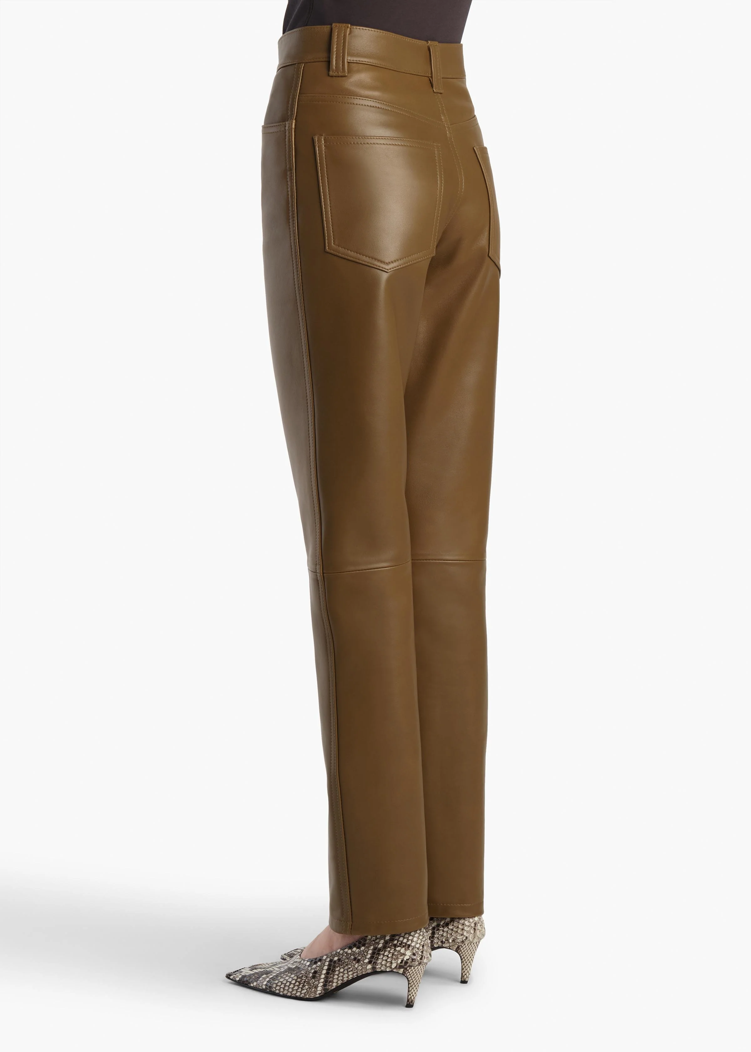 Callum Pant in Dark Olive Leather - Image 4