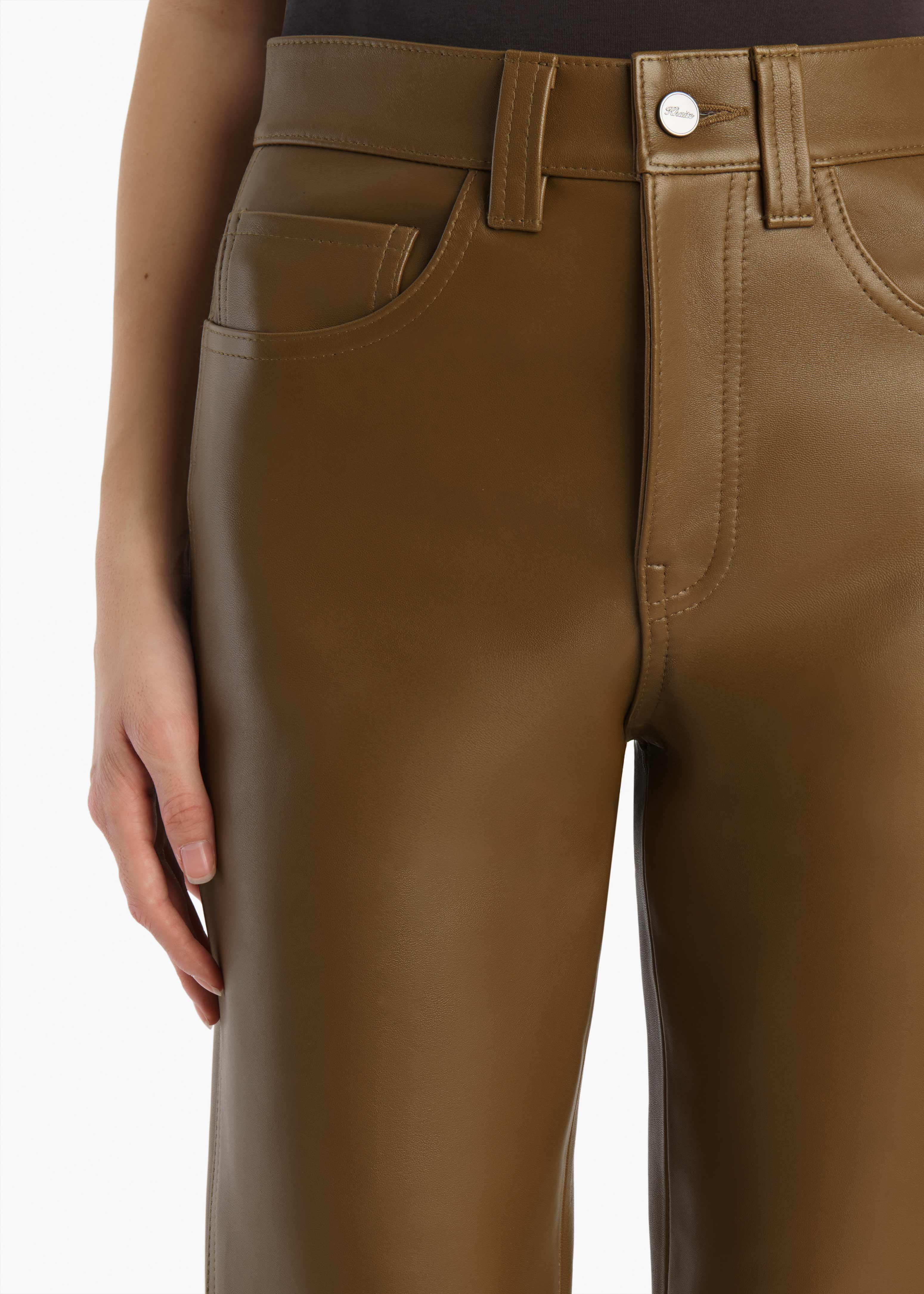 Callum Pant in Dark Olive Leather - Image 5