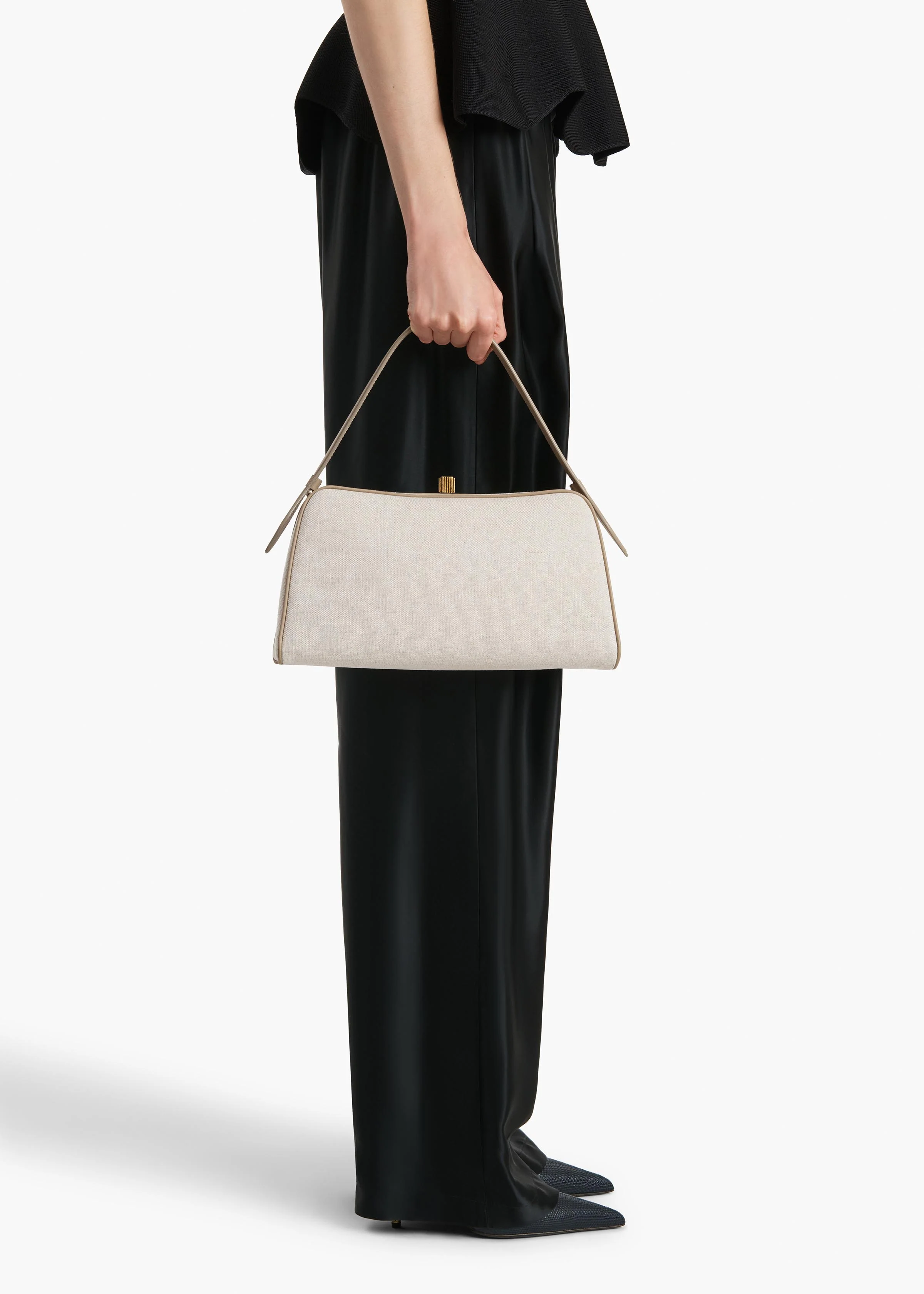 Cate Bag in Toffee Leather and Natural Canvas - Image 5