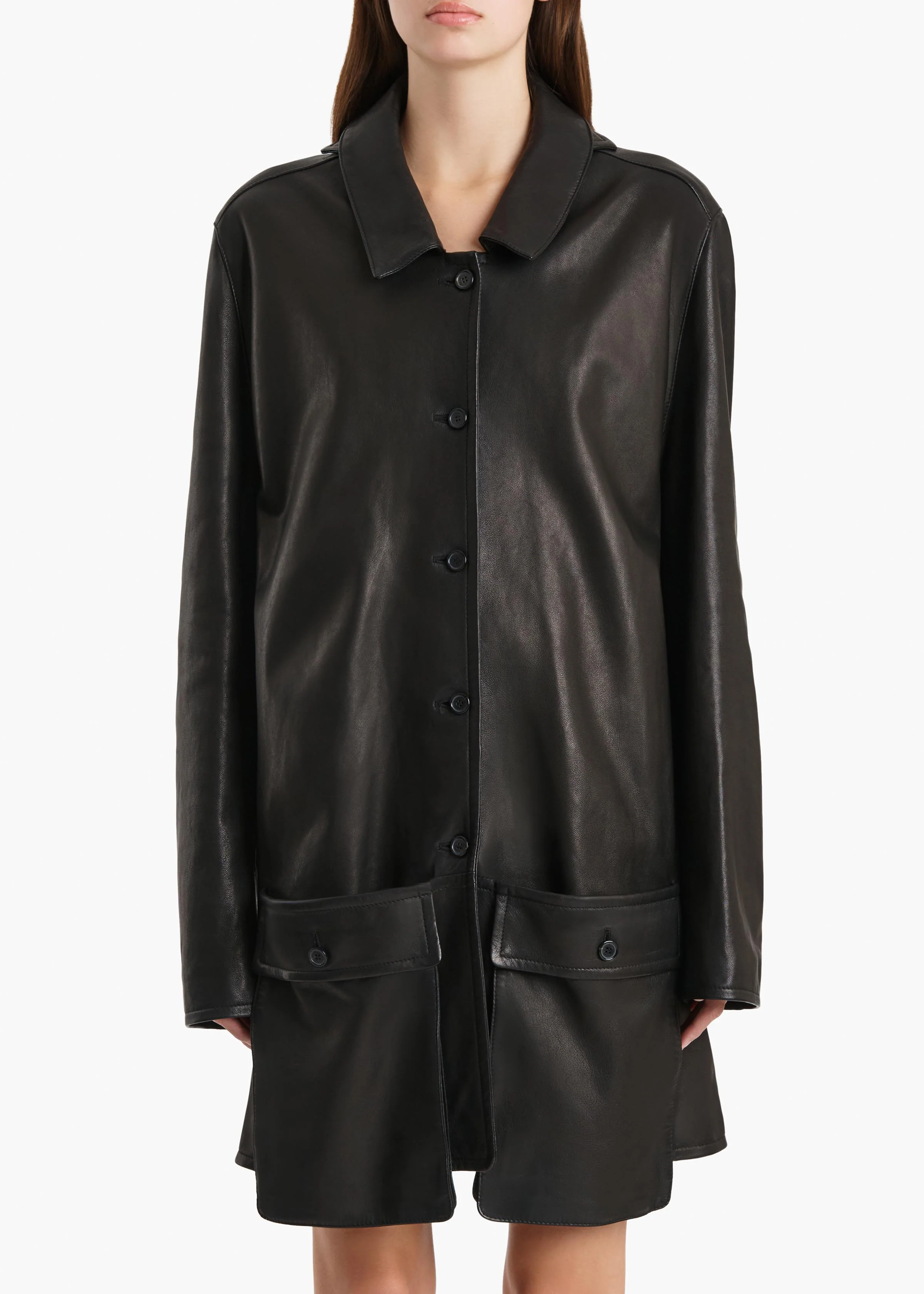 Harmon Coat in Black Washed Leather - Image 2