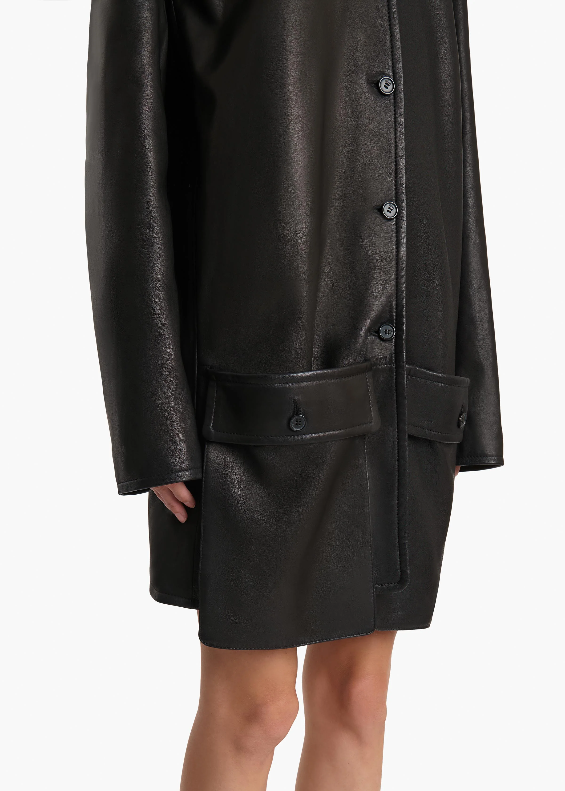 Harmon Coat in Black Washed Leather - Image 4