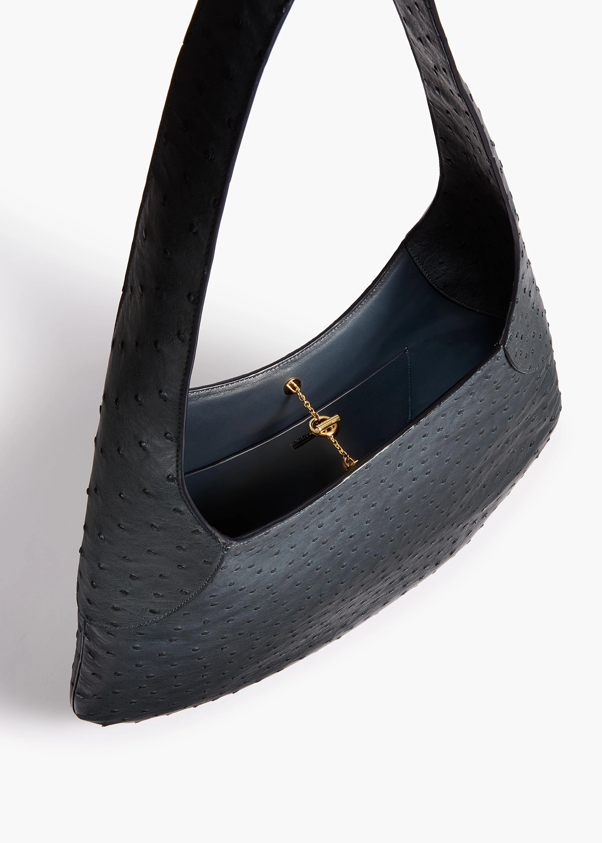 Large Joan Hobo in Midnight Navy Ostrich - Image 3