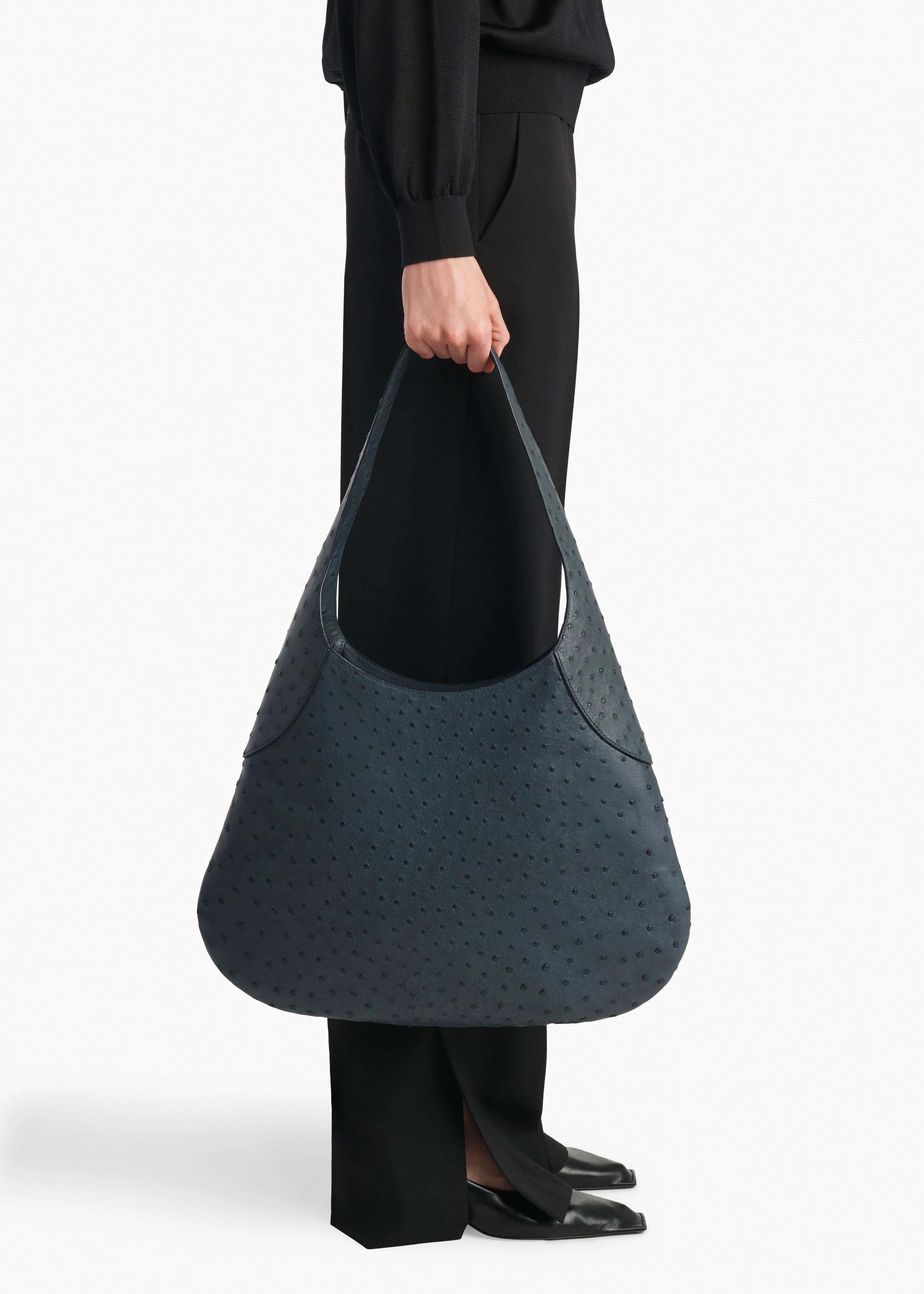 Large Joan Hobo in Midnight Navy Ostrich - Image 5