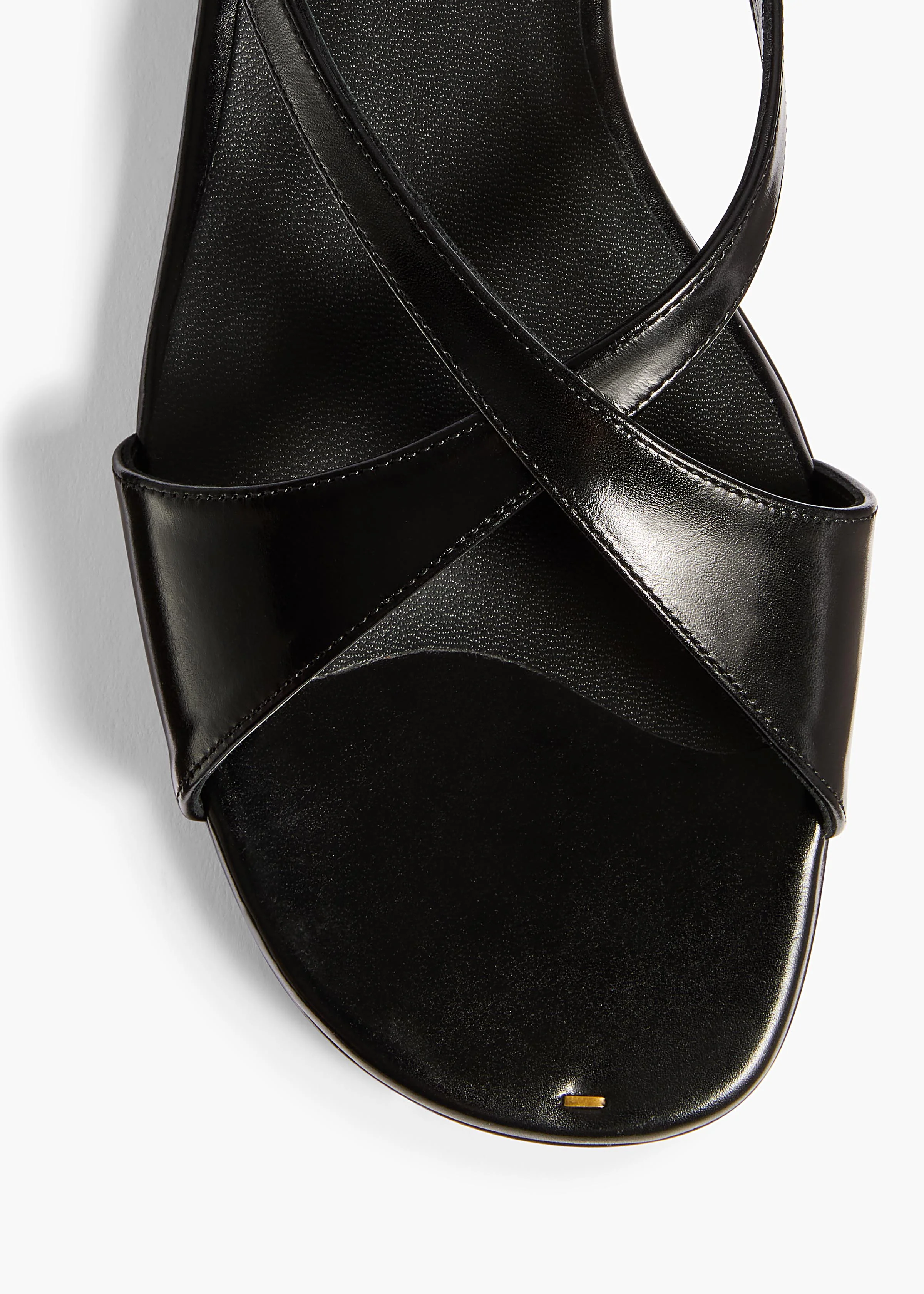 Liria Ankle Strap Flat Sandal in Black Glazed Leather - Image 3