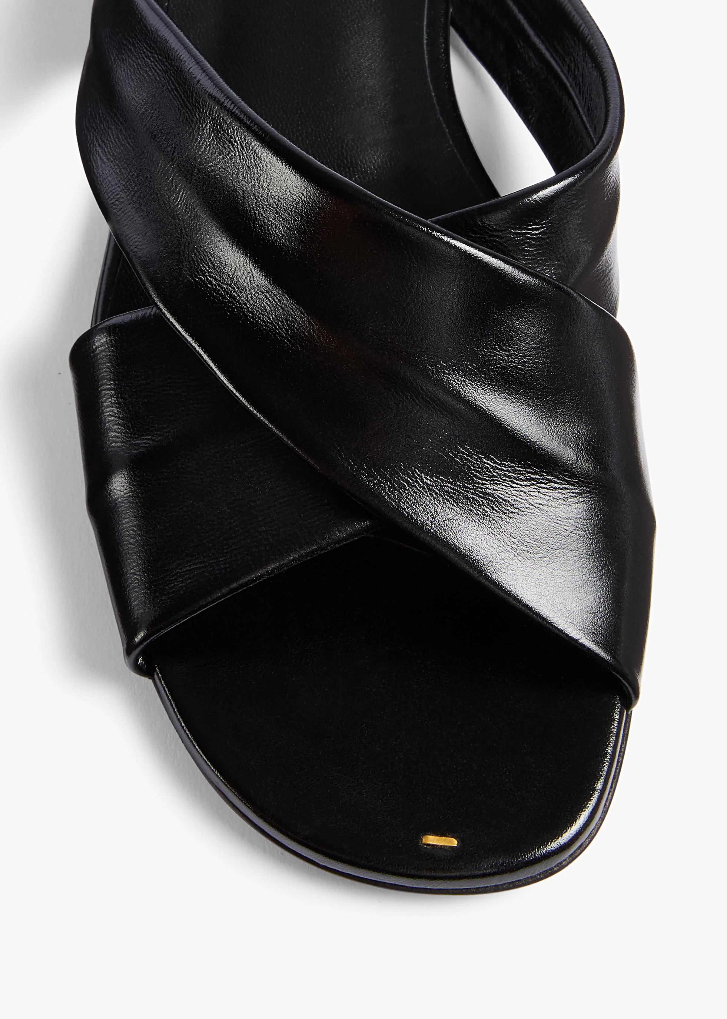 Liria Flat Sandal in Black Glazed Leather - Image 3
