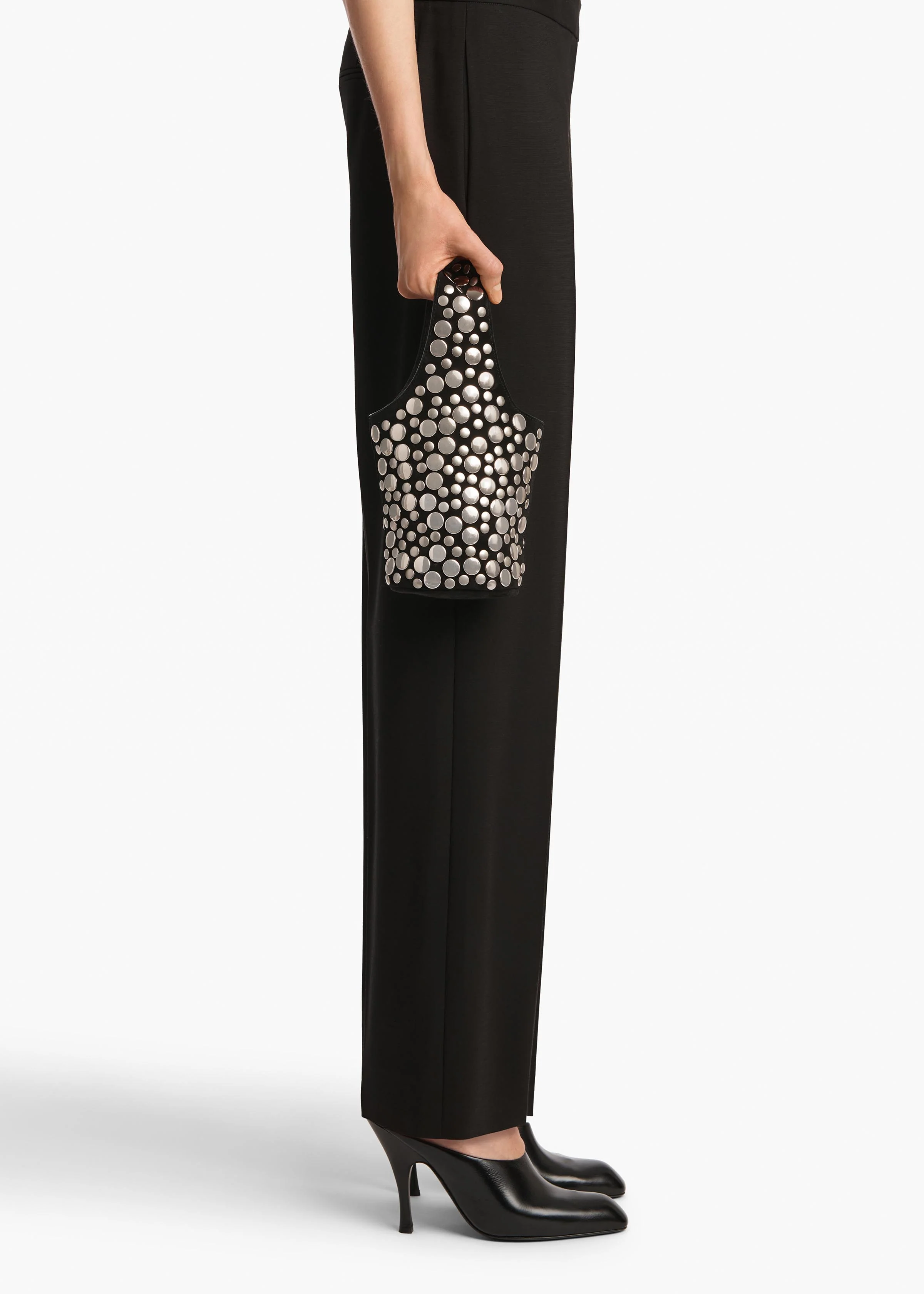 Livia Bag in Black Suede with Silver Studs - Image 4