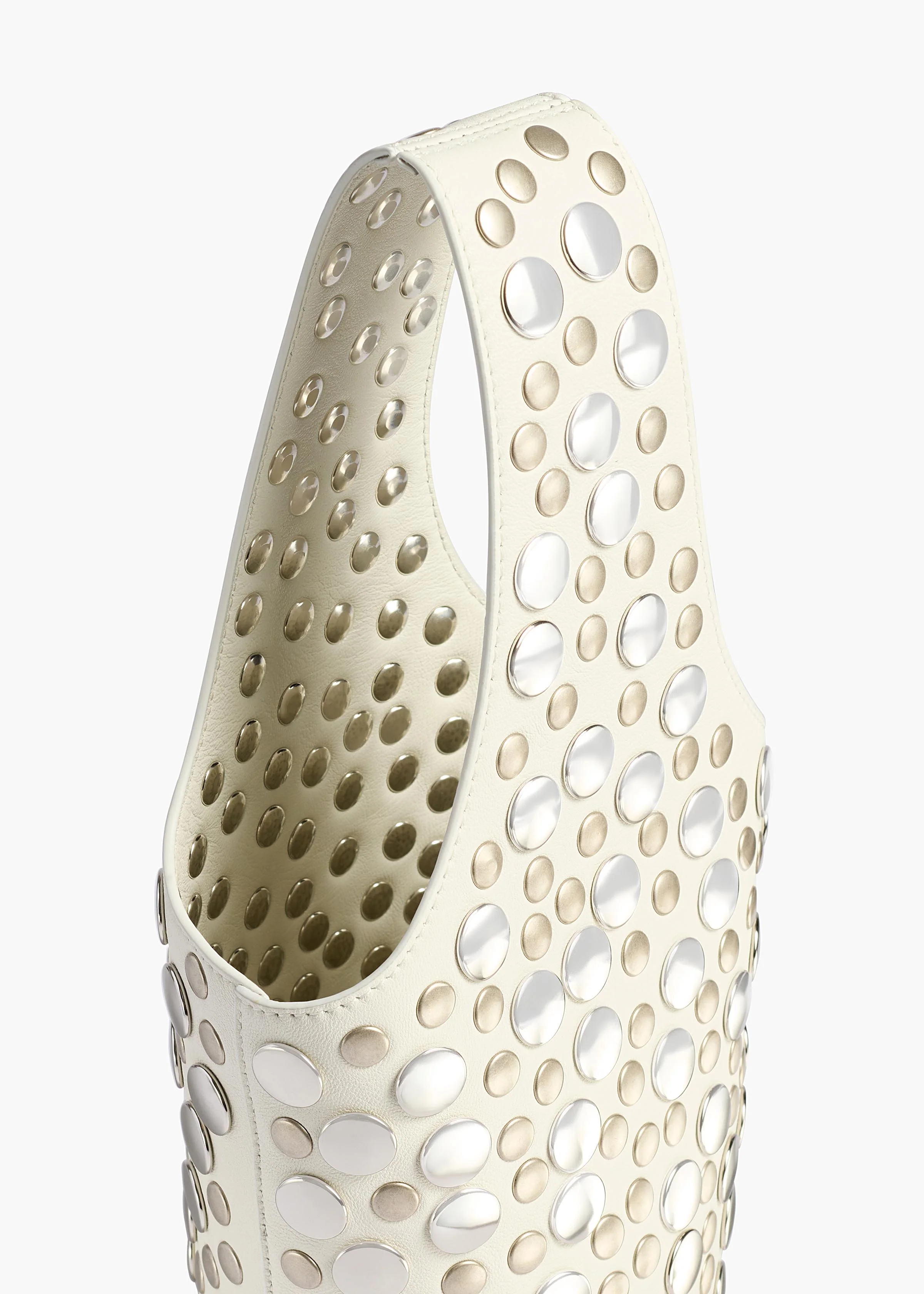 Livia Bag in Optic White Leather with Silver Studs - Image 3