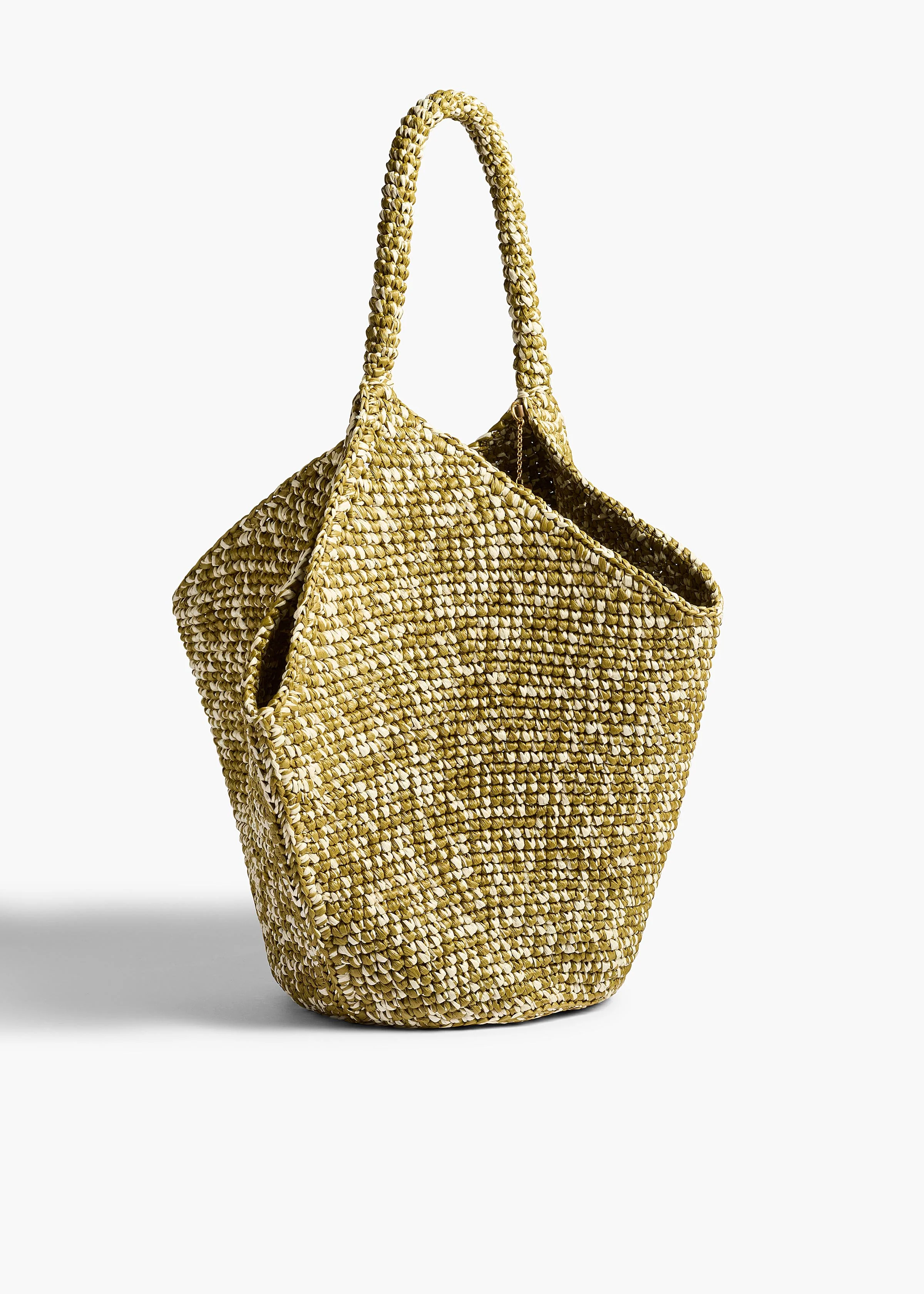 Medium Lotus Tote in Olive and White Raffia - Image 2