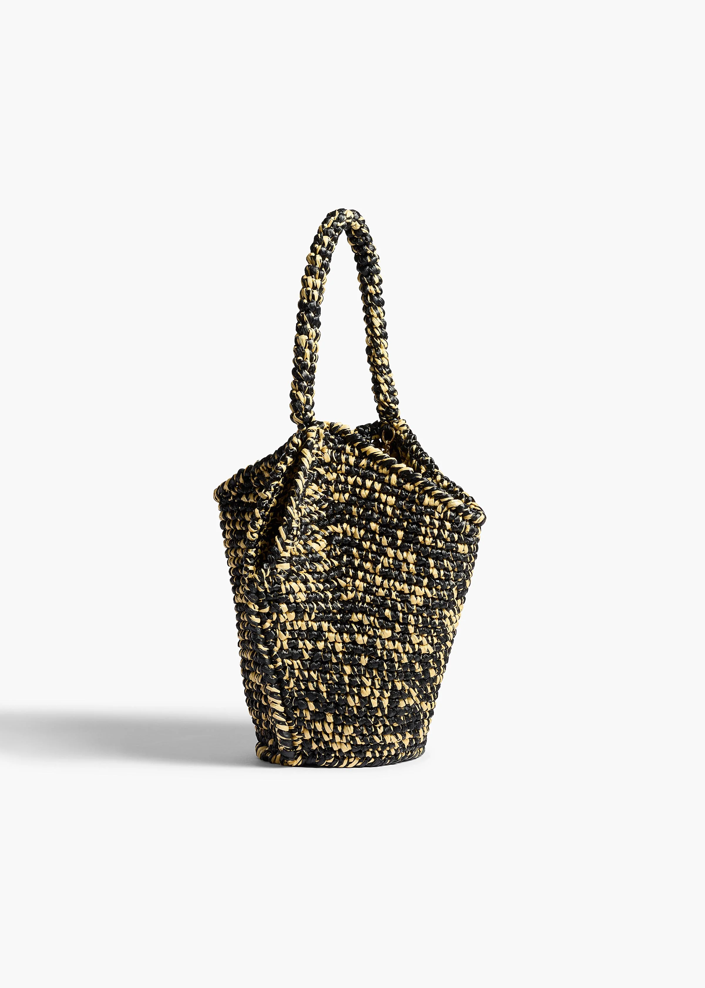 Mini Lotus Tote in Black and White Raffia - Image 2