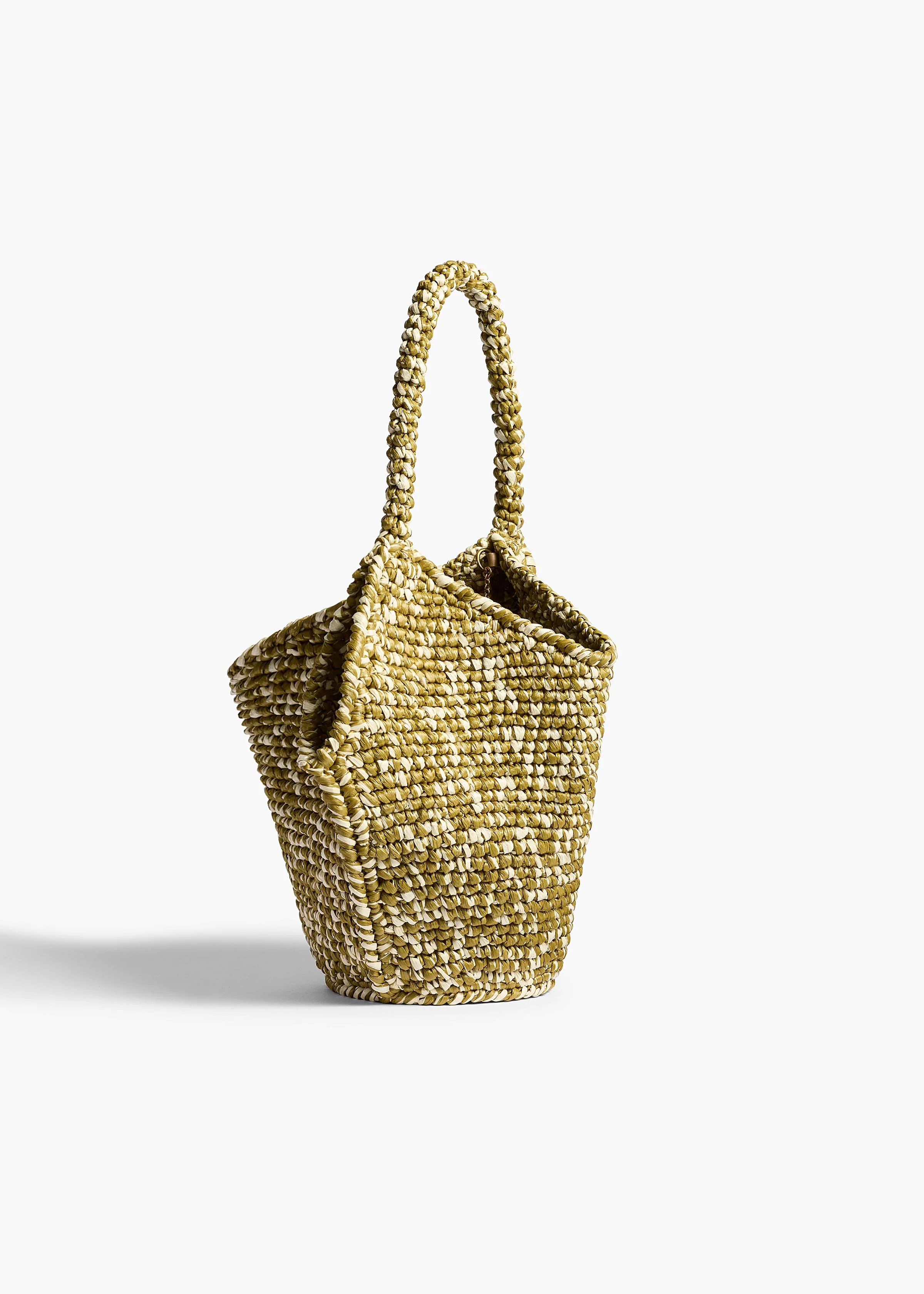 Mini Lotus Tote in Olive and White Raffia - Image 2