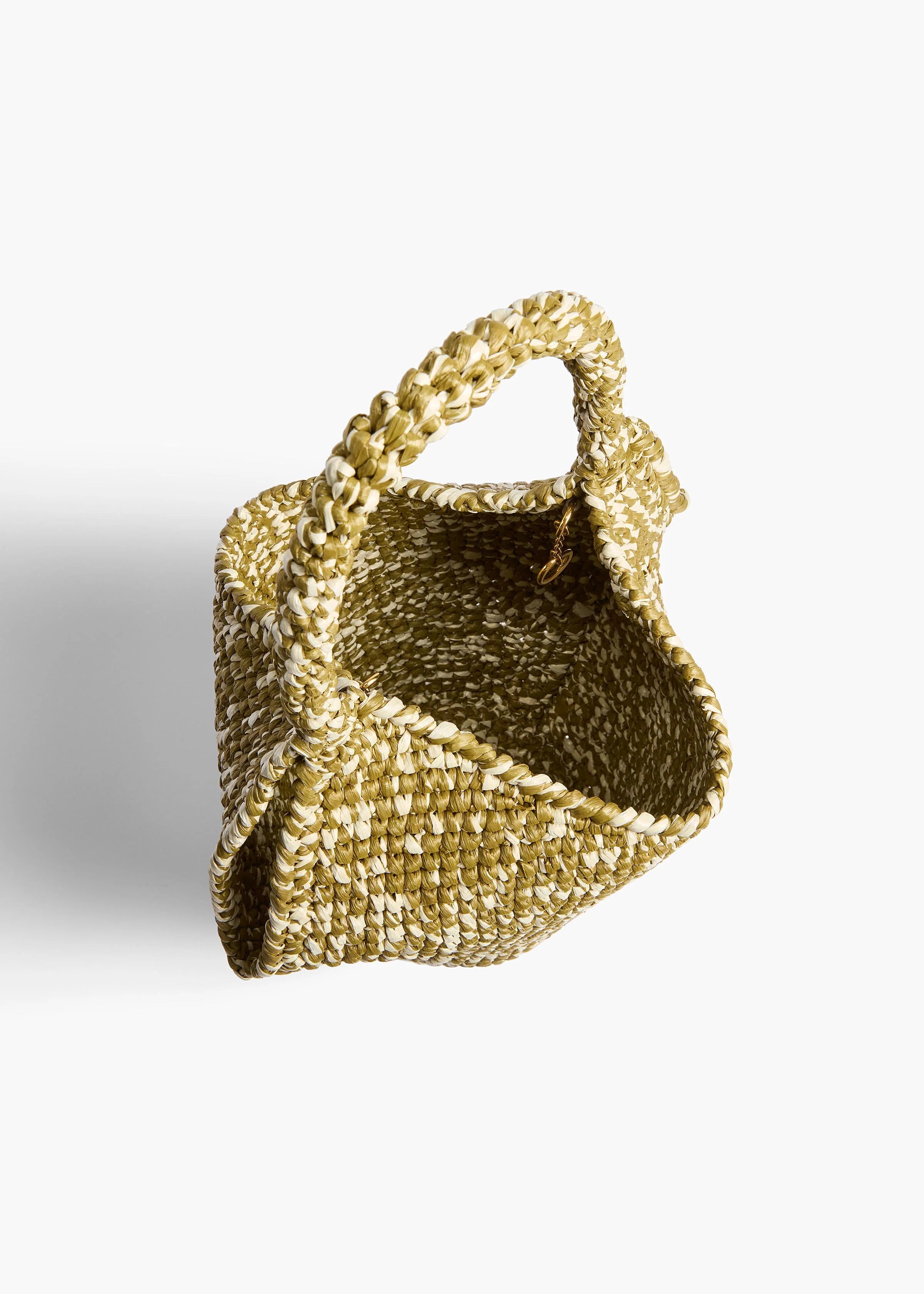 Mini Lotus Tote in Olive and White Raffia - Image 3