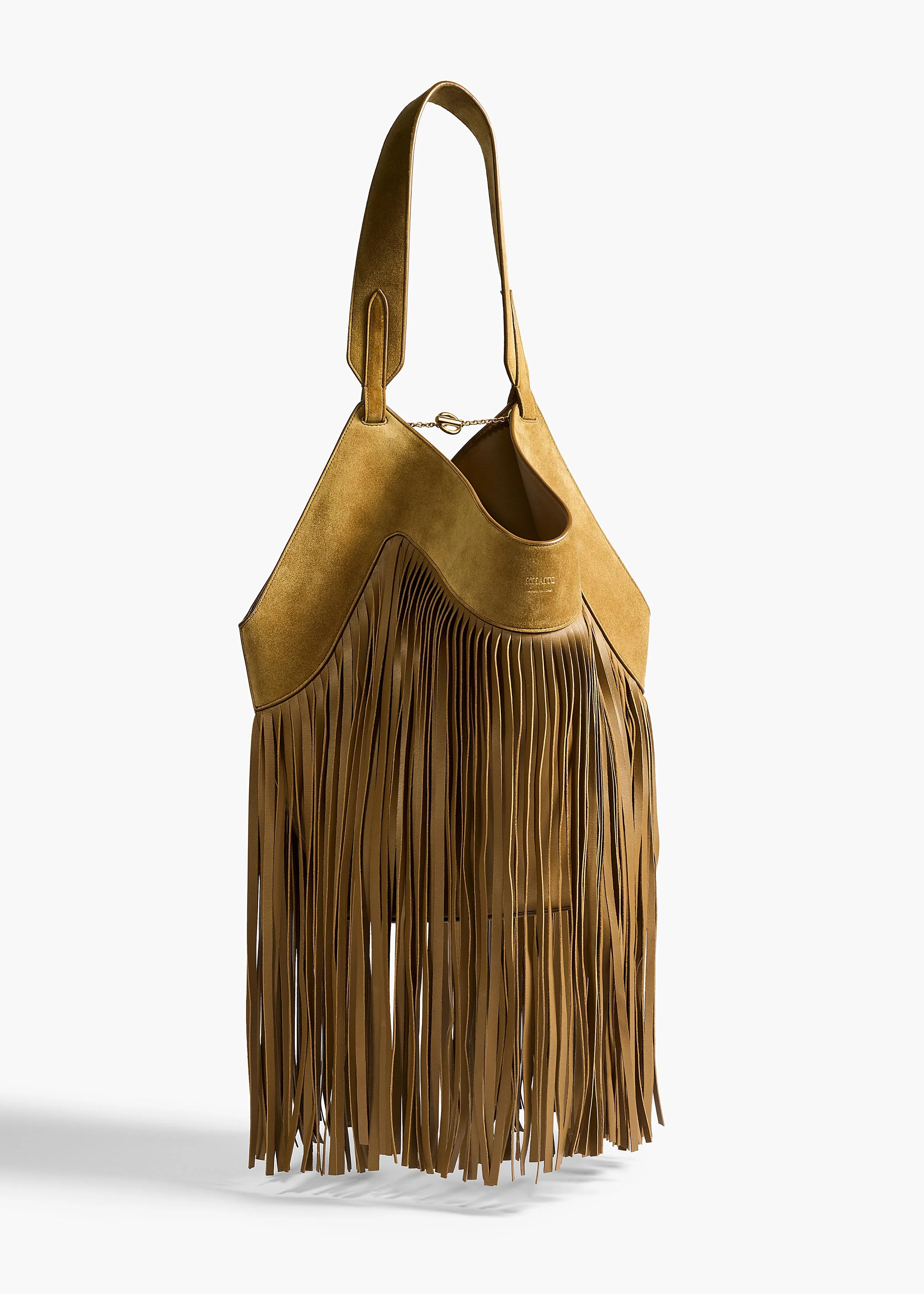 Small Lotus Fringe Tote in Mud Suede