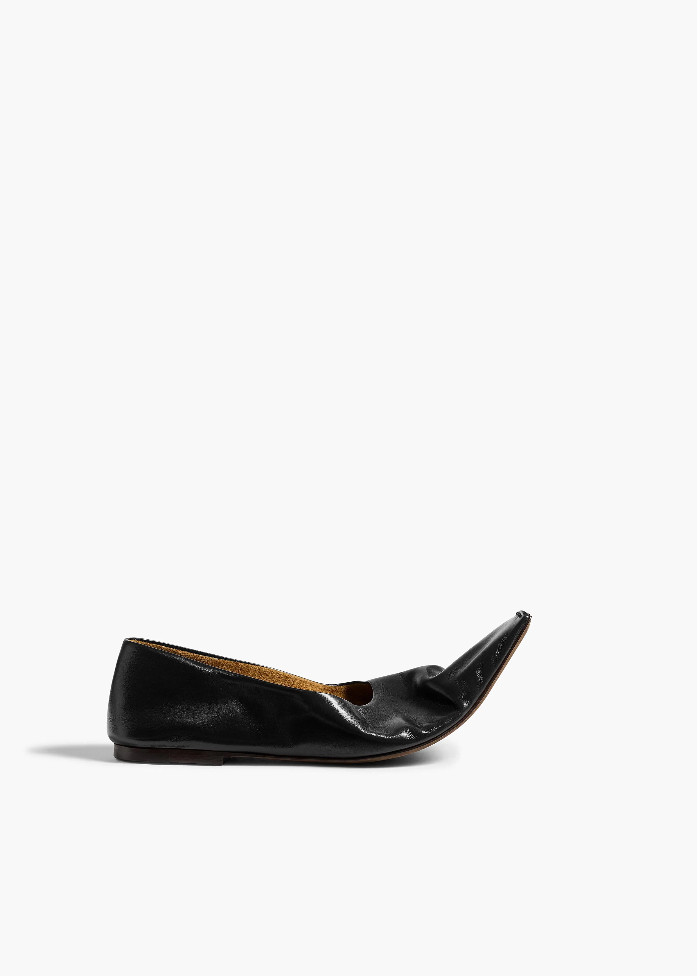 Marlene Ballerina in Black Glazed Leather
