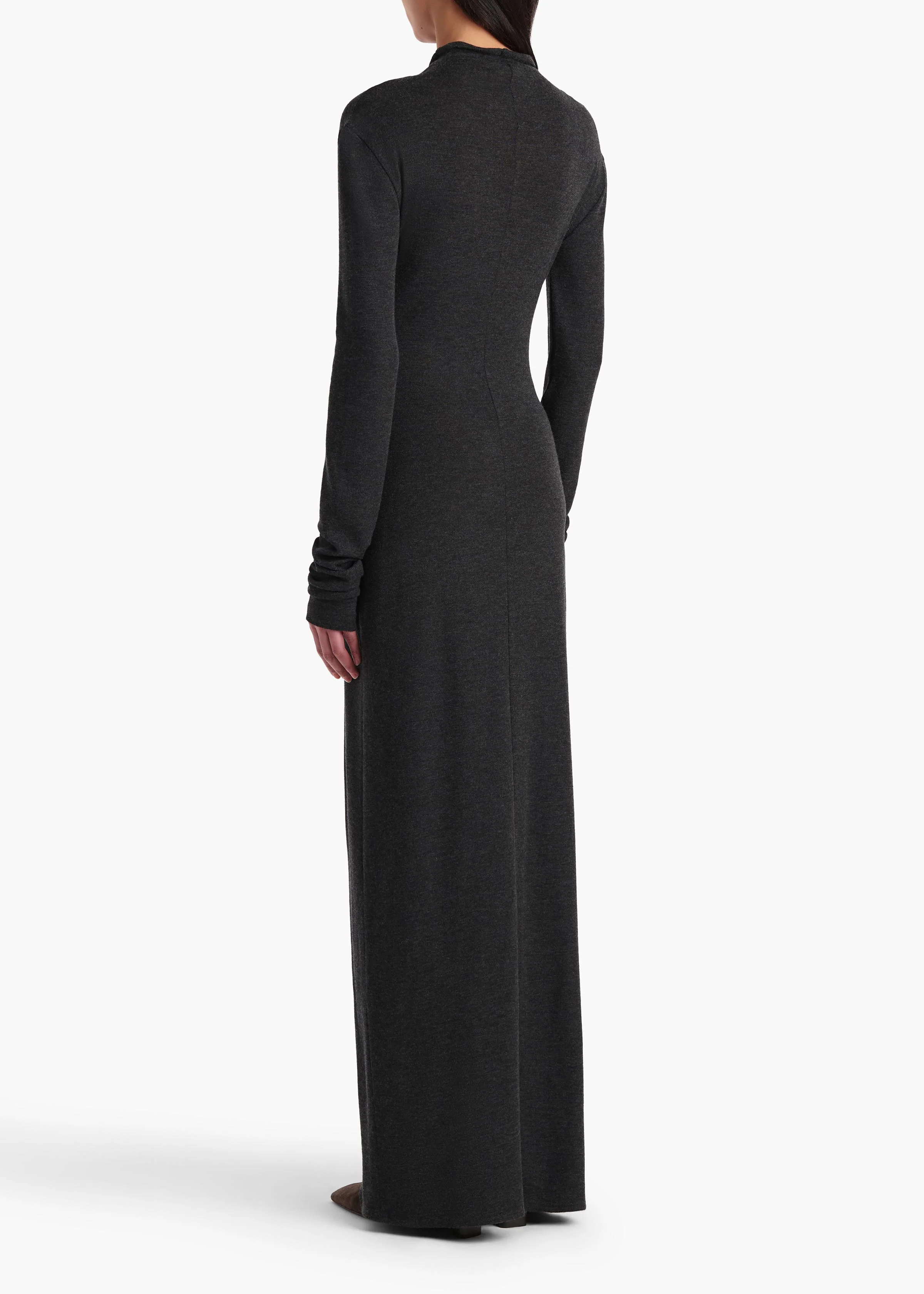 Norla Dress in Charcoal Silk Cashmere Jersey - Image 4