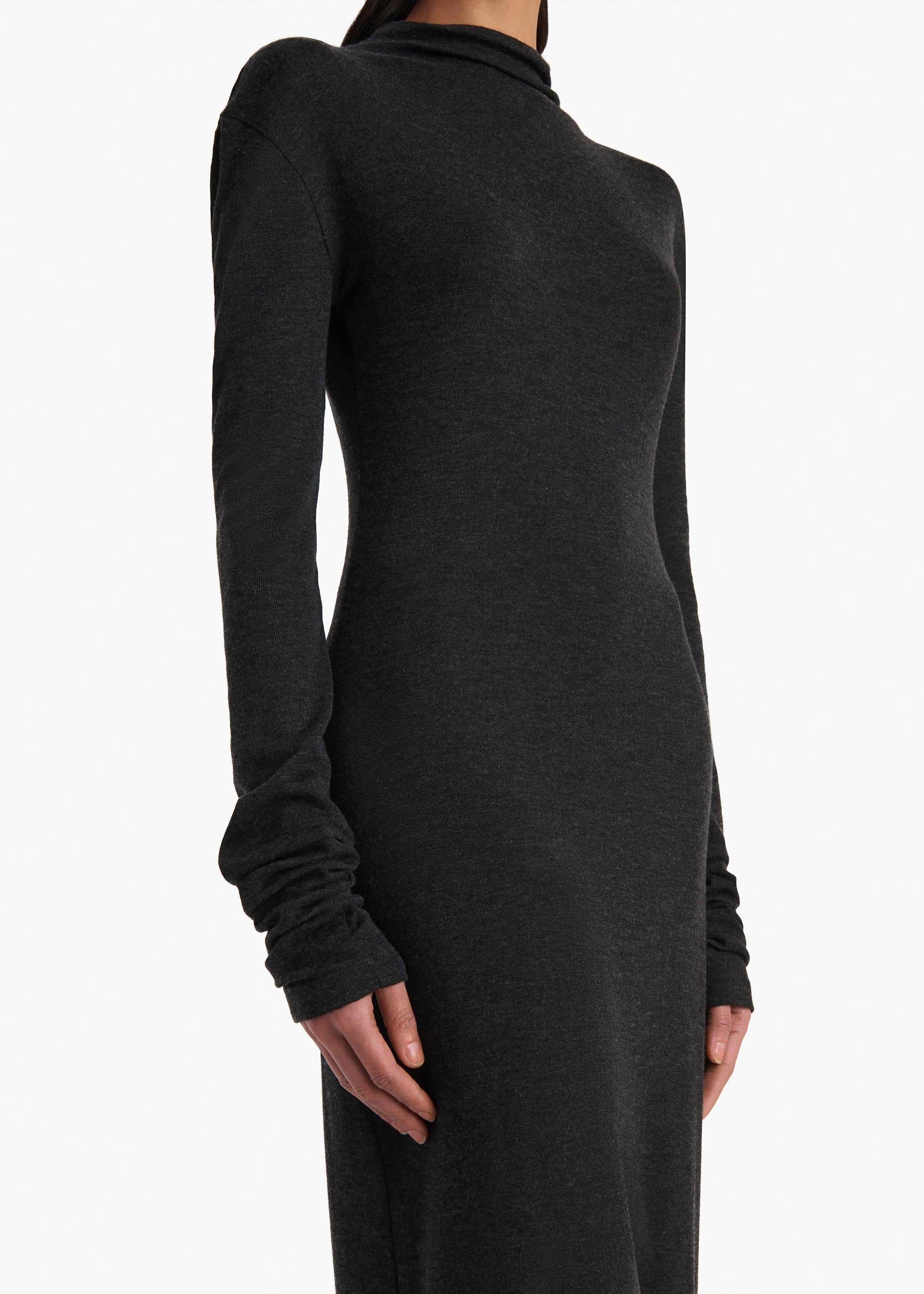 Norla Dress in Charcoal Silk Cashmere Jersey - Image 5