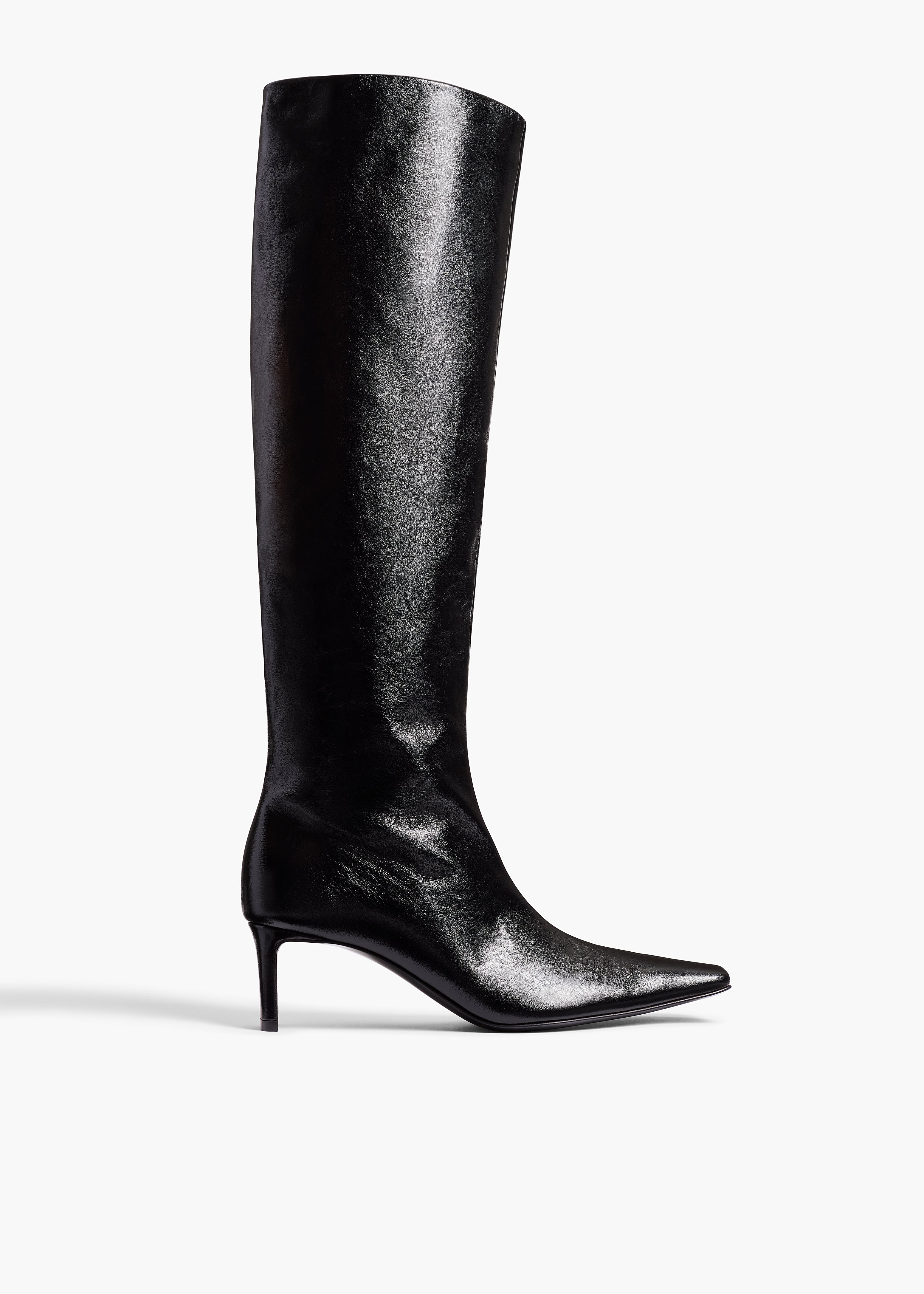 Ona Knee-High Boot in Black Glazed Leather