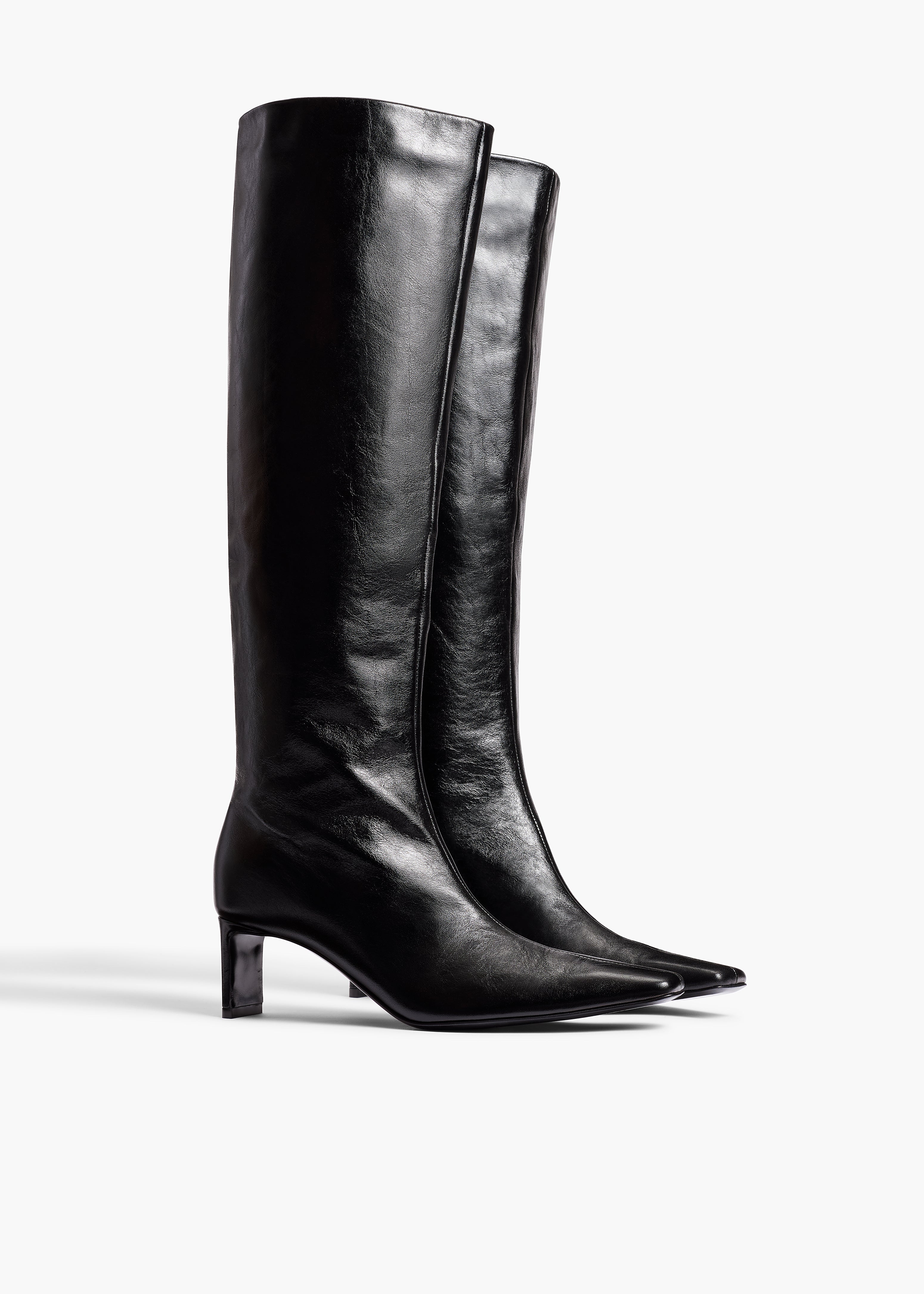 Ona Knee-High Boot in Black Glazed Leather - Image 2