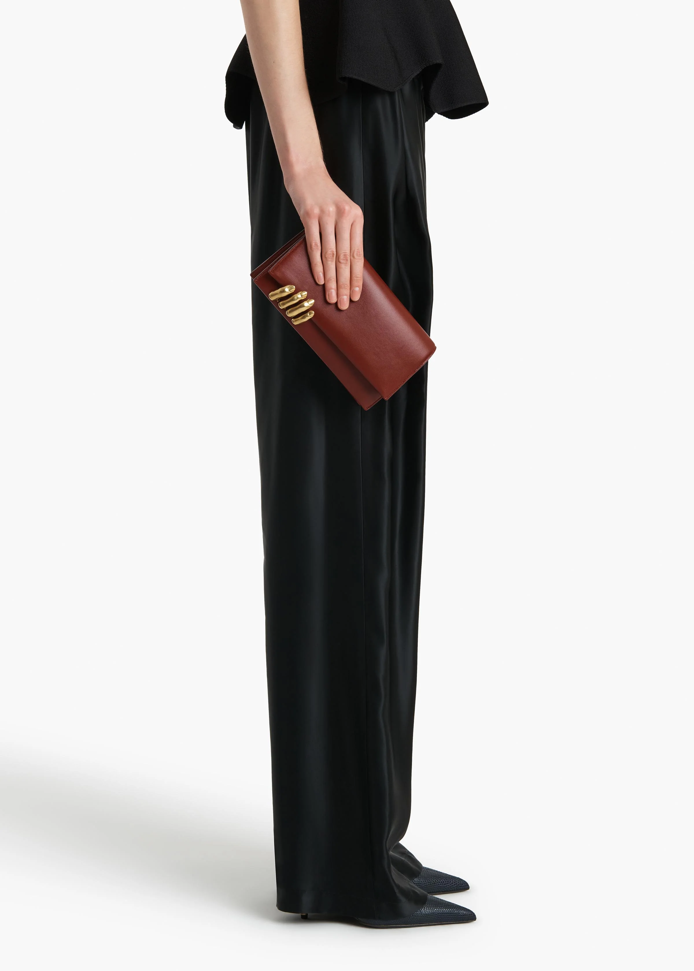 Sculpted Hand Clutch in Oxblood Leather - Image 5