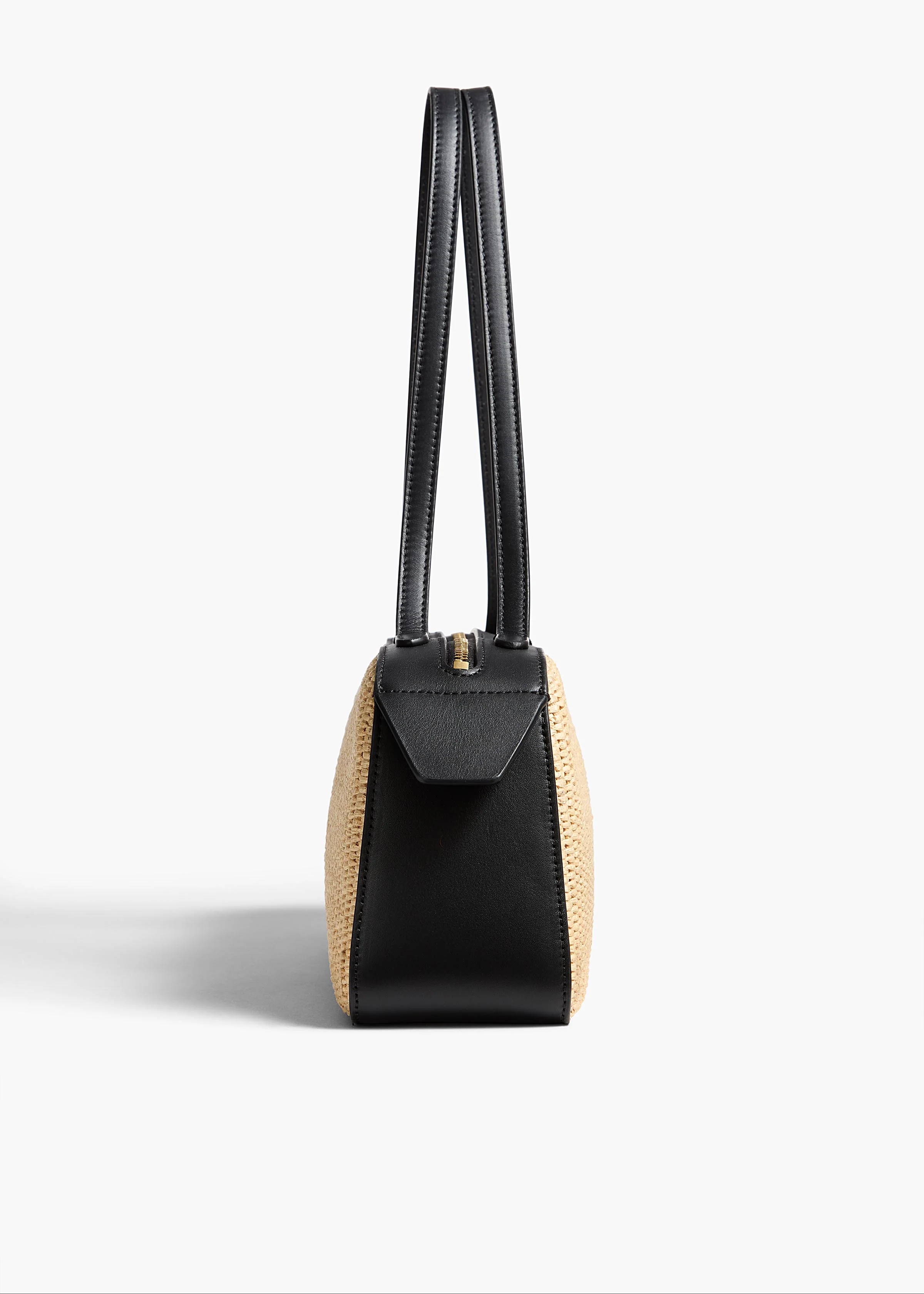 Simona Shoulder Bag in Natural Raffia with Black Leather - Image 3