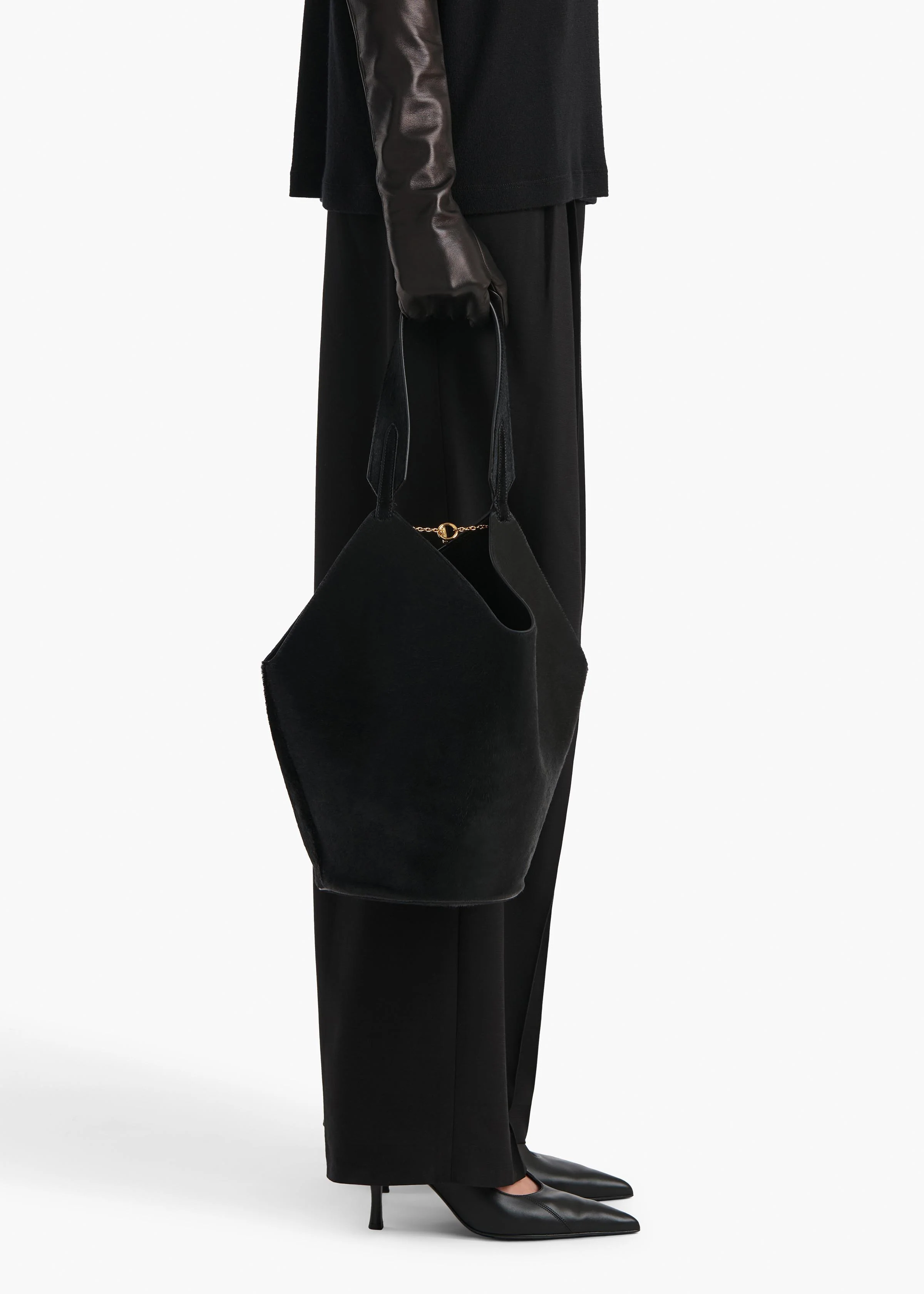Small Lotus Tote in Black Haircalf - Image 5