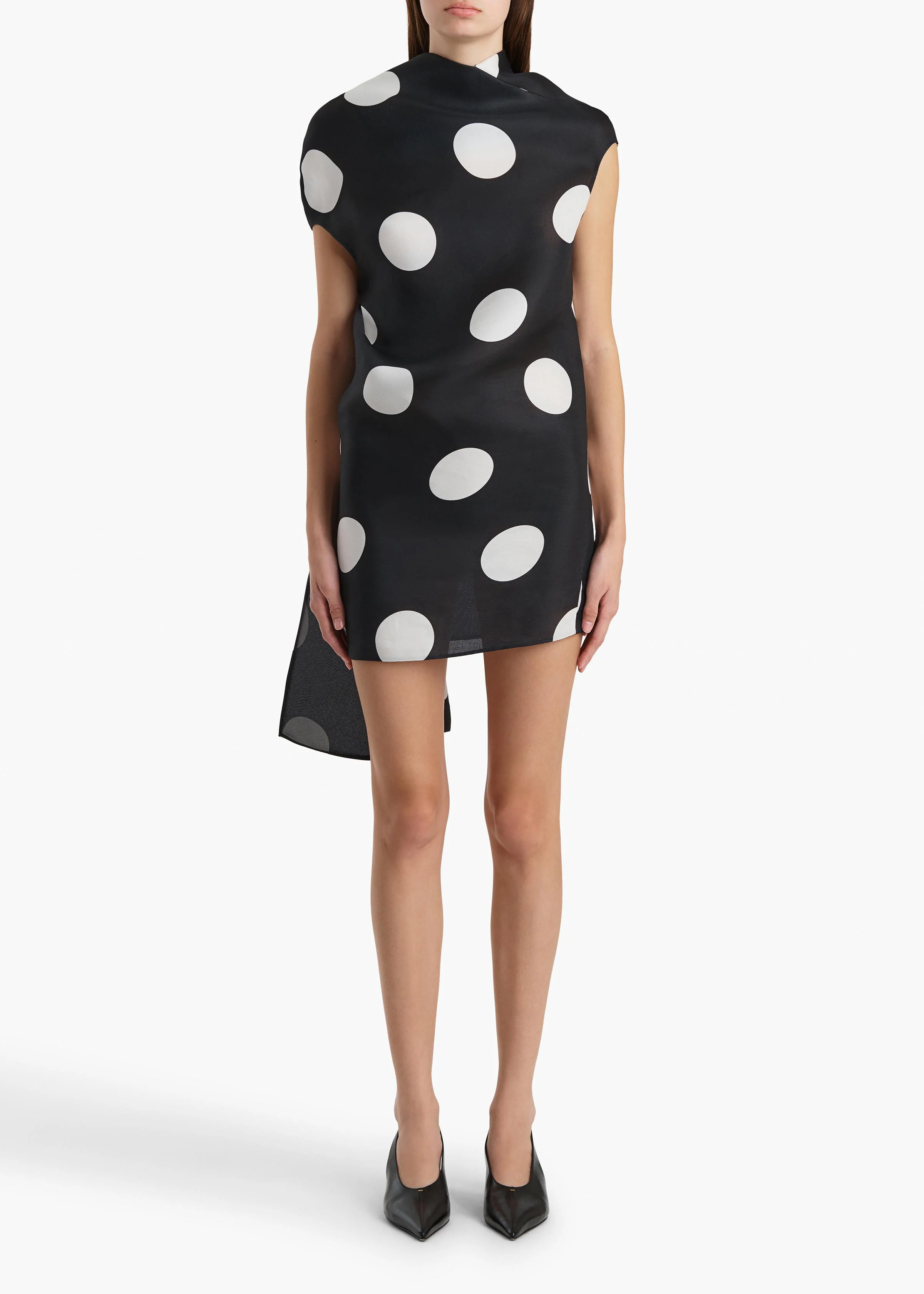 Tatia Dress in Black with White Large Dots - Image 2