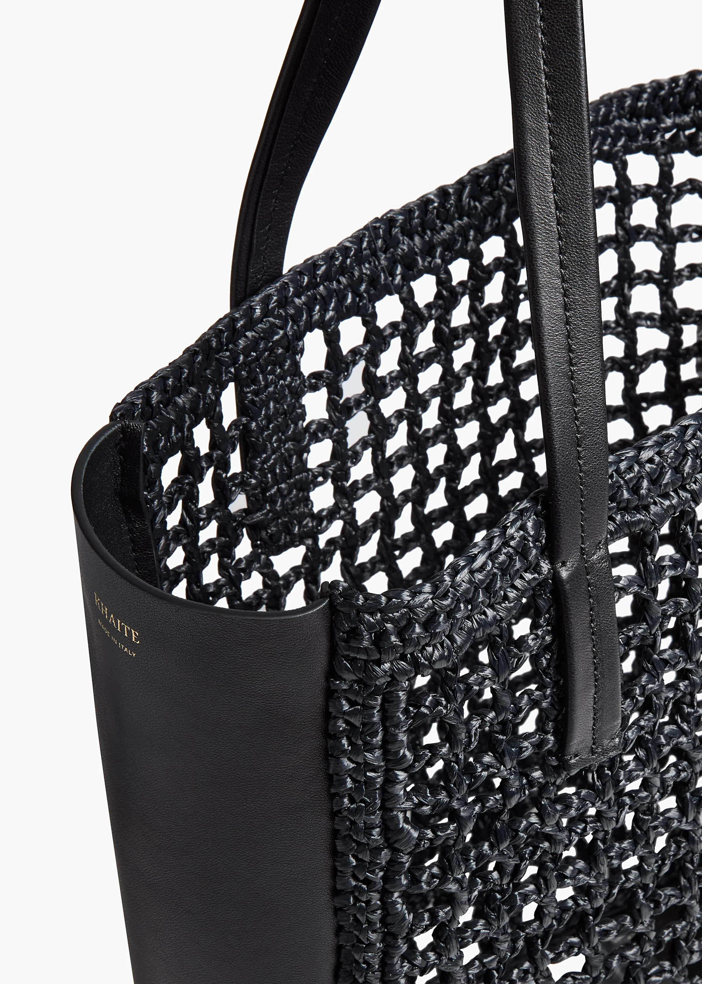 Small Zoe Tote in Black Raffia with Black Leather - Image 4